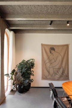 Earth-Toned Painting on Jute Fabric, 2024 - ‘Pugnator conversando con Pablo’