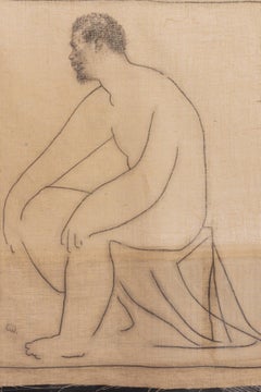 Peinture couleur terre sur toile de jute, 2024 - "Pugnator conversando con Pablo" (Pugnateur conversant avec Pablo)
