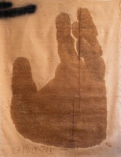Gran pintura a mano en tonos tierra sobre tela de yute, 2024 - ''Ego 098''