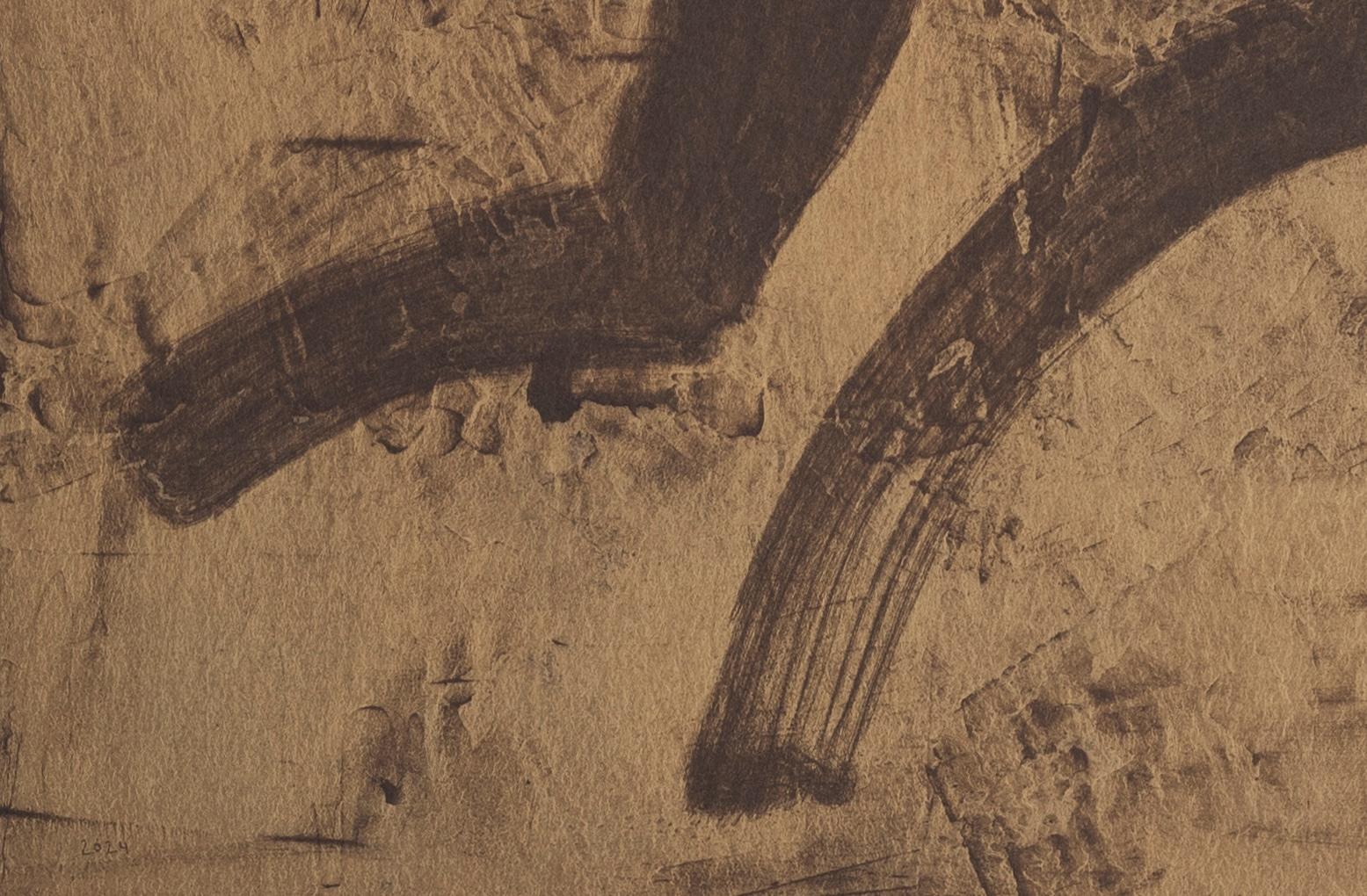 Textured Brown Painting with Primal Aesthetic, 2024 - 'Pugnator 056' For Sale 6