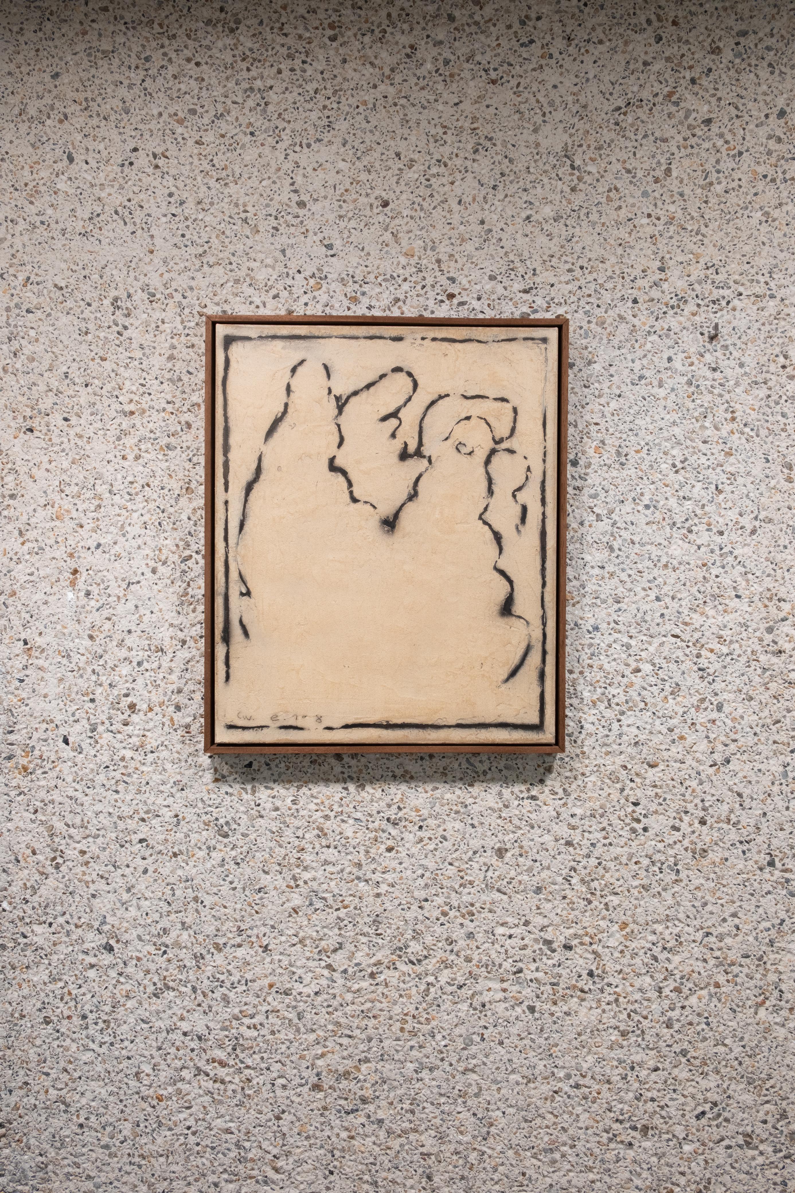 Schwarzes und Off-White Handgemälde auf Leinwand , 2024 - 'ego 108' (Beige), Portrait Painting, von Chidy Wayne