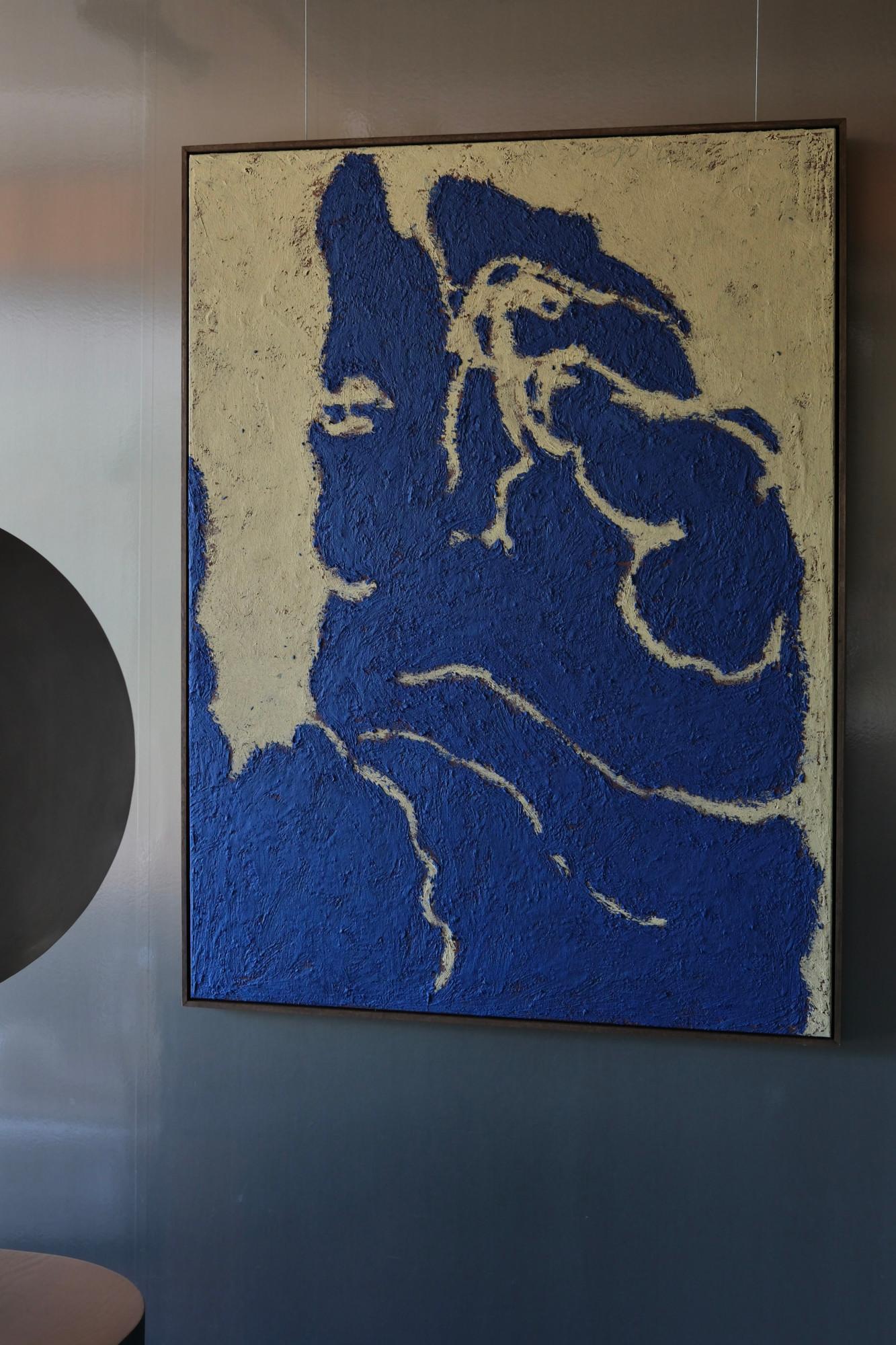Blue-Toned Figurative Painting on Canvas, 2024 - 'Ego 121' - Purple Portrait Painting by Chidy Wayne