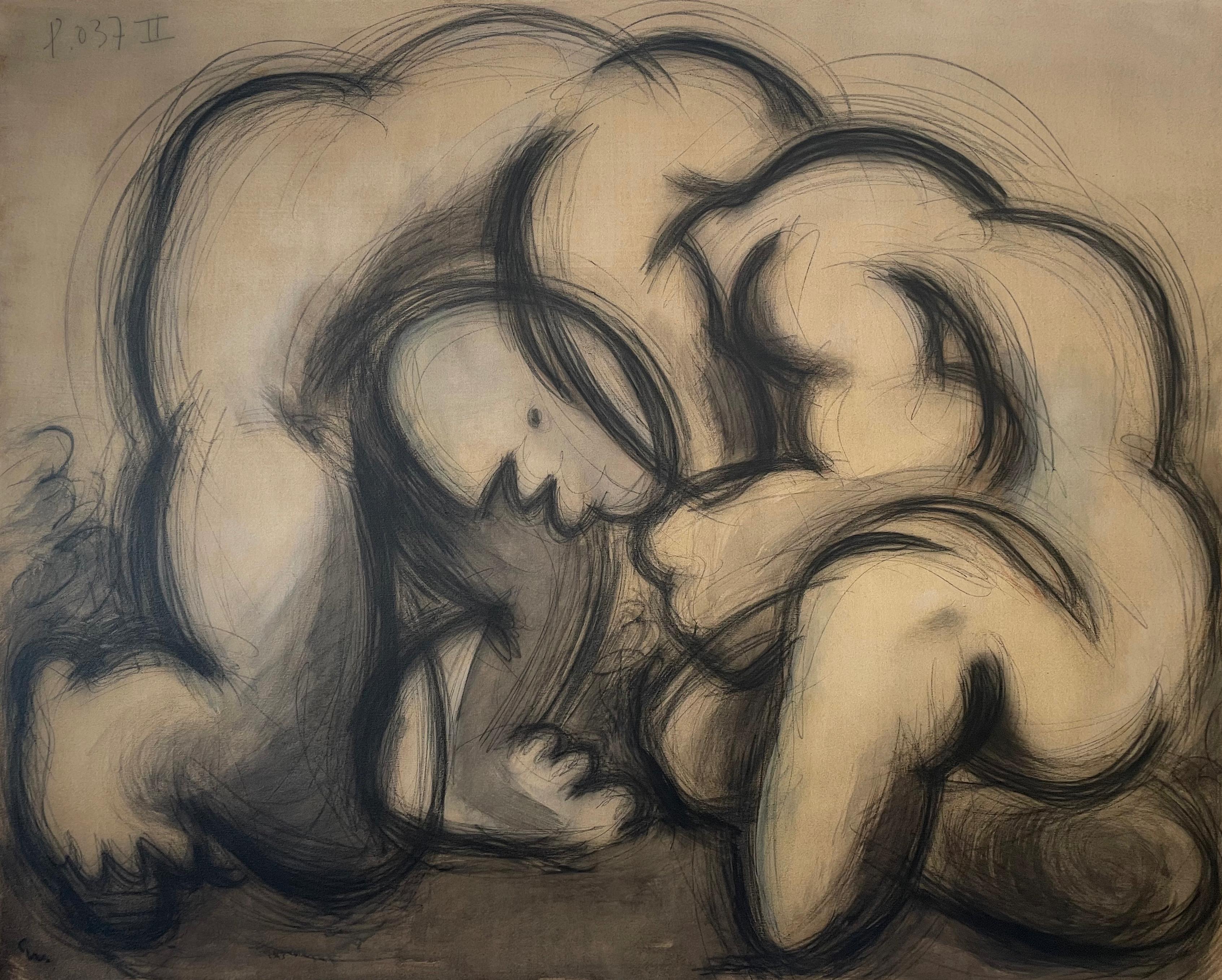 Pintura figurativa en tonos marrones sobre lienzo, 2024 - 'Pugna 037' - Painting Contemporáneo de Chidy Wayne
