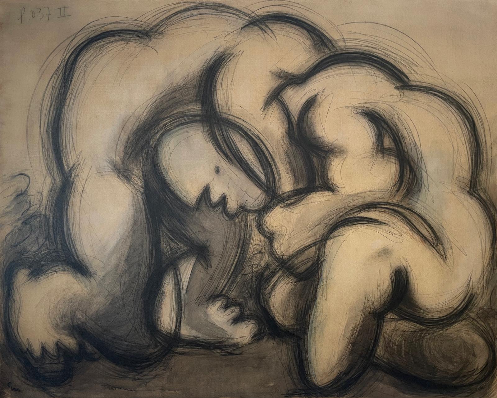 Pintura figurativa en tonos marrones sobre lienzo, 2024 - 'Pugna 037' en venta 1