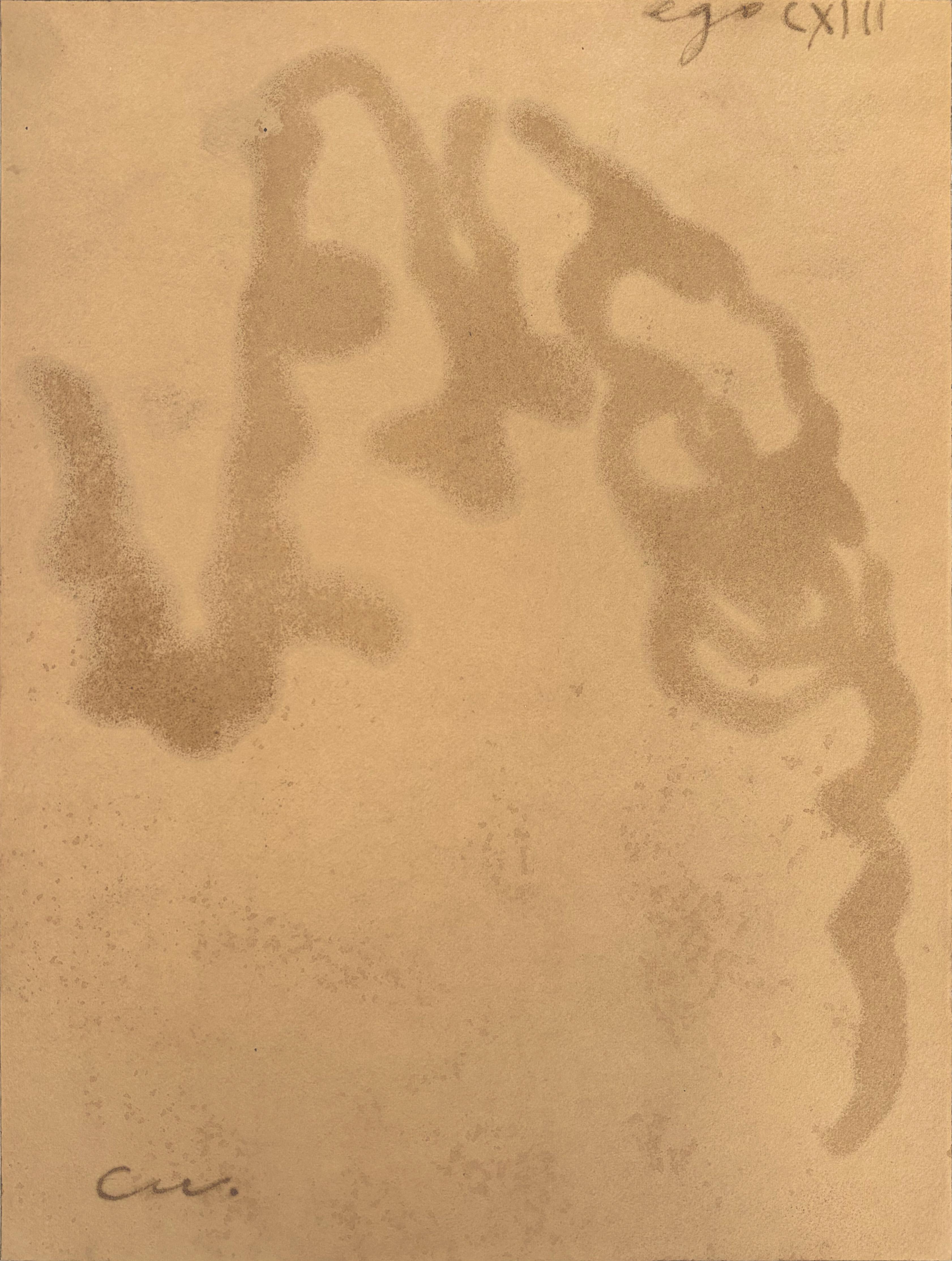 Coffee on Paper, Framed Drawing of a Hand, 2025 - 'Ego 113' - Gray Abstract Painting by Chidy Wayne