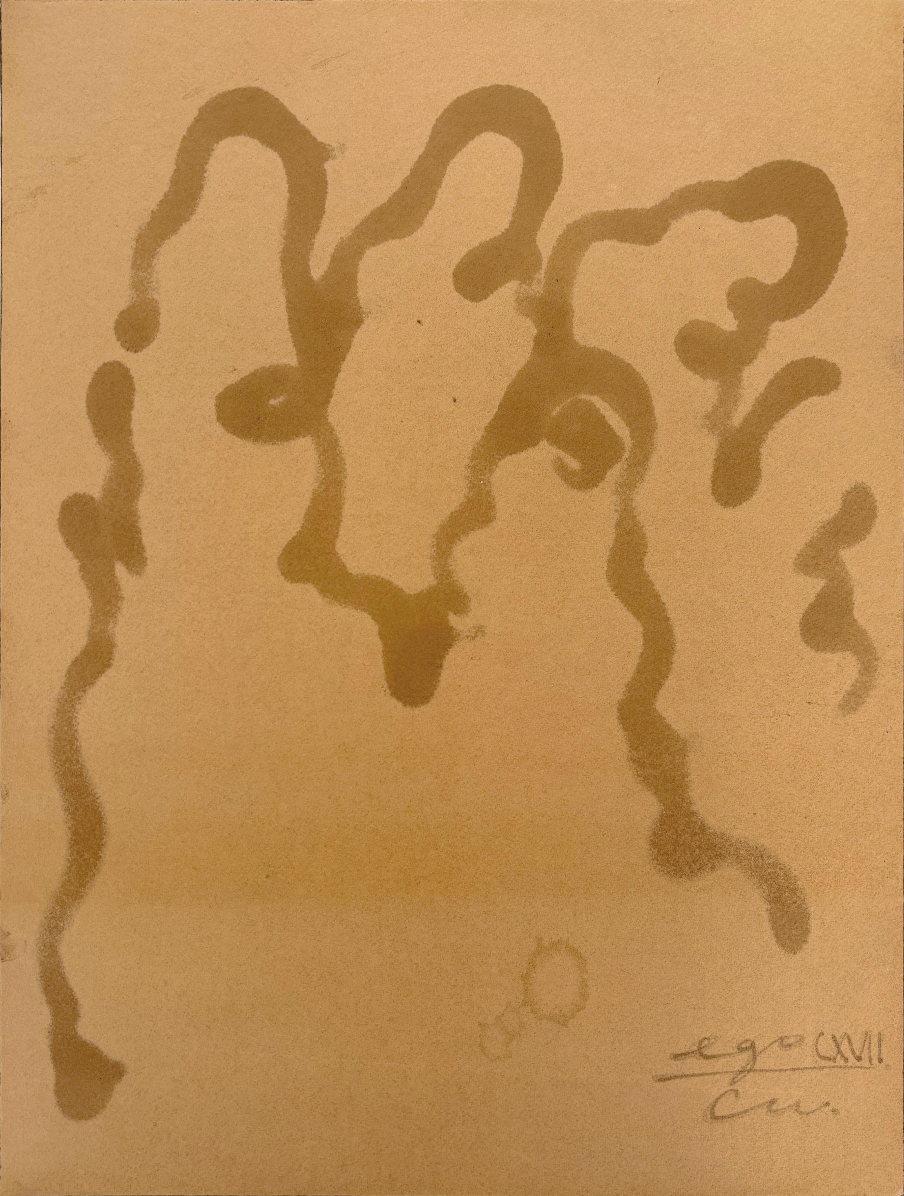 Coffee on Paper, Framed Drawing of a Hand, 2025 - 'Ego 117' - Gray Figurative Painting by Chidy Wayne