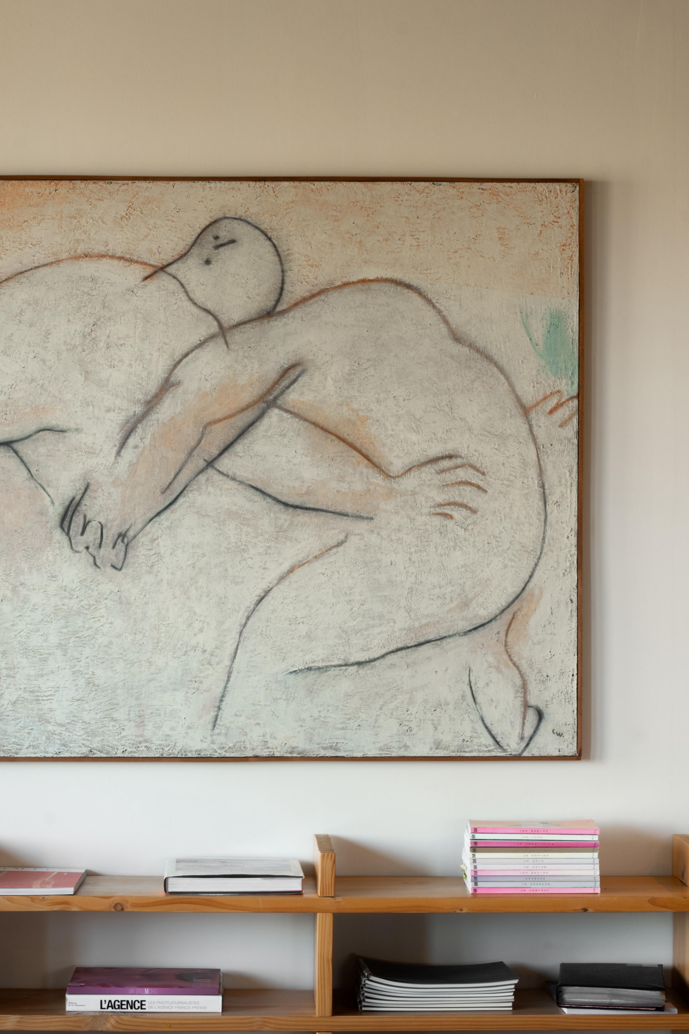 Minimalist Wrestling Composition in Earthy Pastels on Canvas, 2024 – 'Pugna 056' - Gray Nude Painting by Chidy Wayne