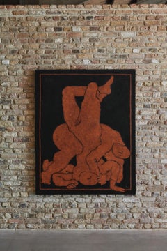 Orangefarbenes figuratives Gemälde auf Leinwand, 2024 - 'Pugna 053'