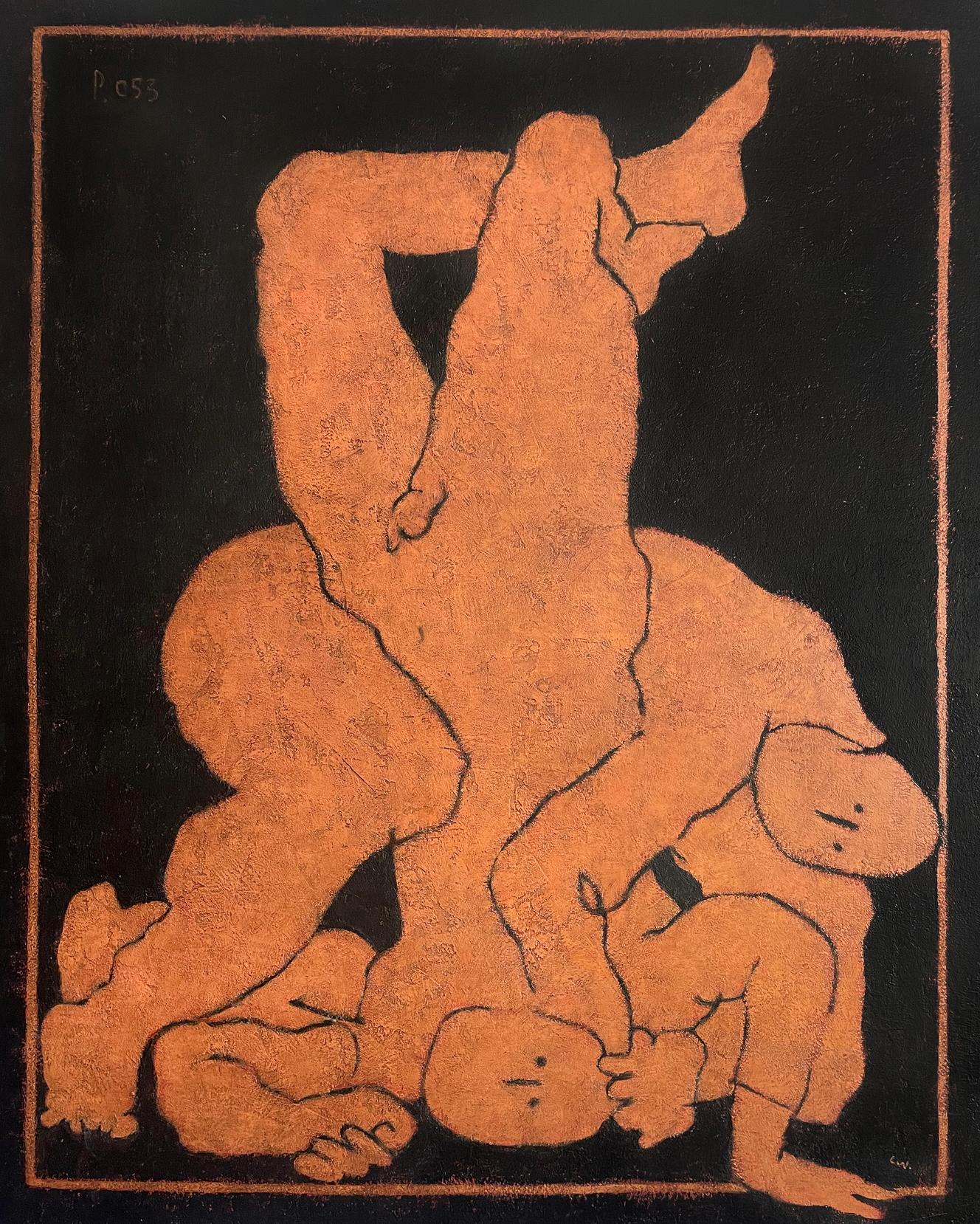 Peinture figurative sur toile orange, 2024 - "Pugna 053"