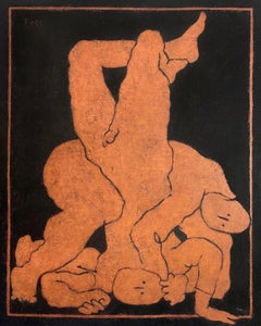 Orangefarbenes figuratives Gemälde auf Leinwand, 2024 - 'Pugna 053'