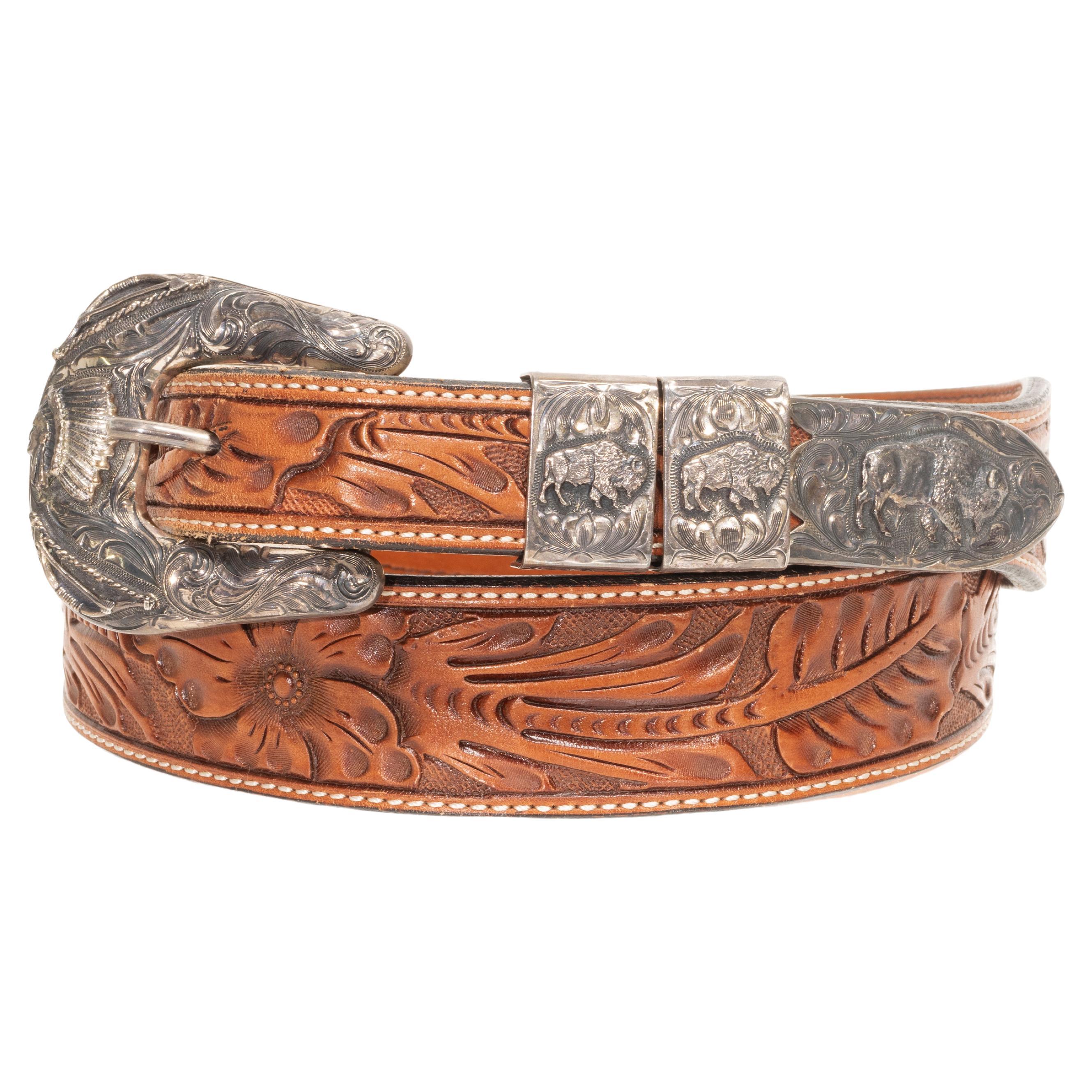 Chief and Buffalos Sterling Buckle on Vogt Belt For Sale
