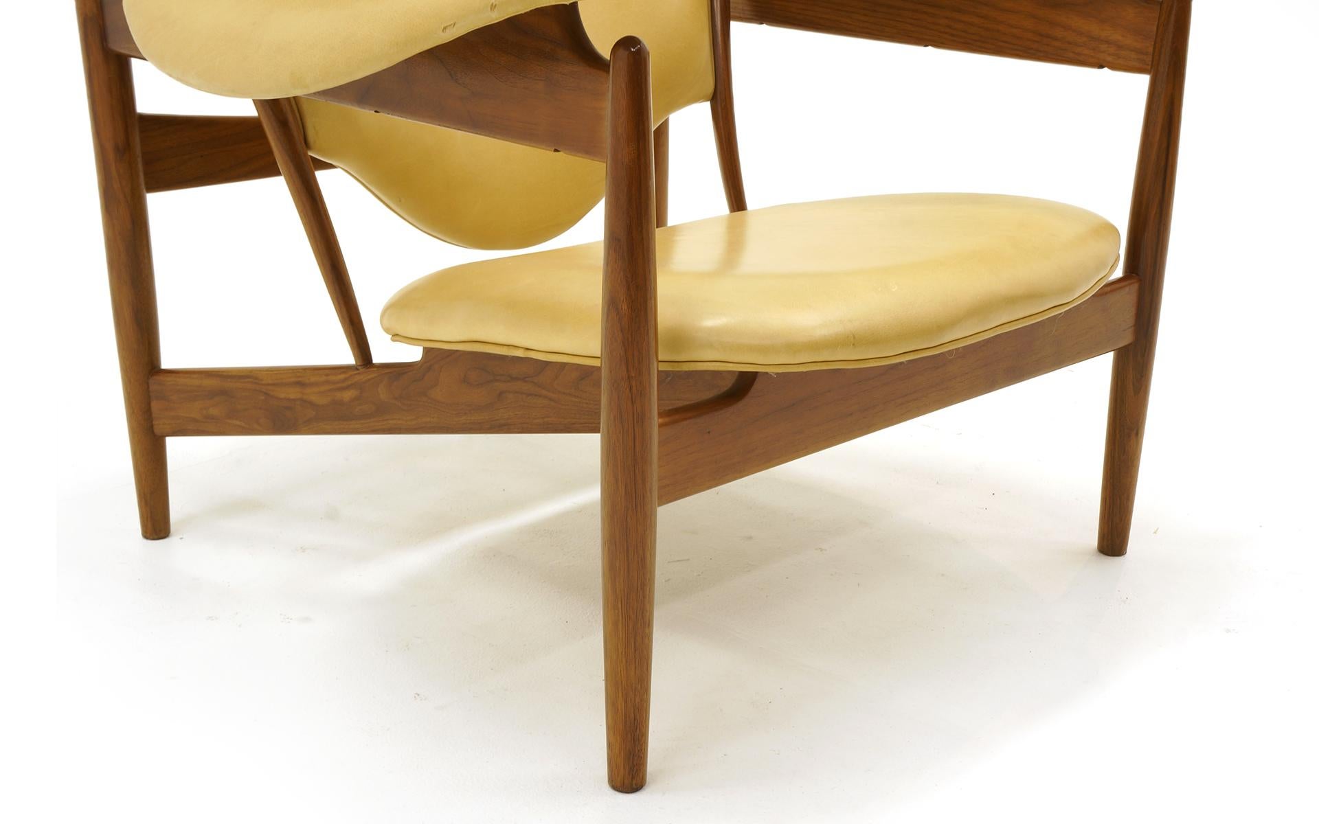 American Chieftain Chair by Finn Juhl for Baker, Walnut and Mustard Color Leather