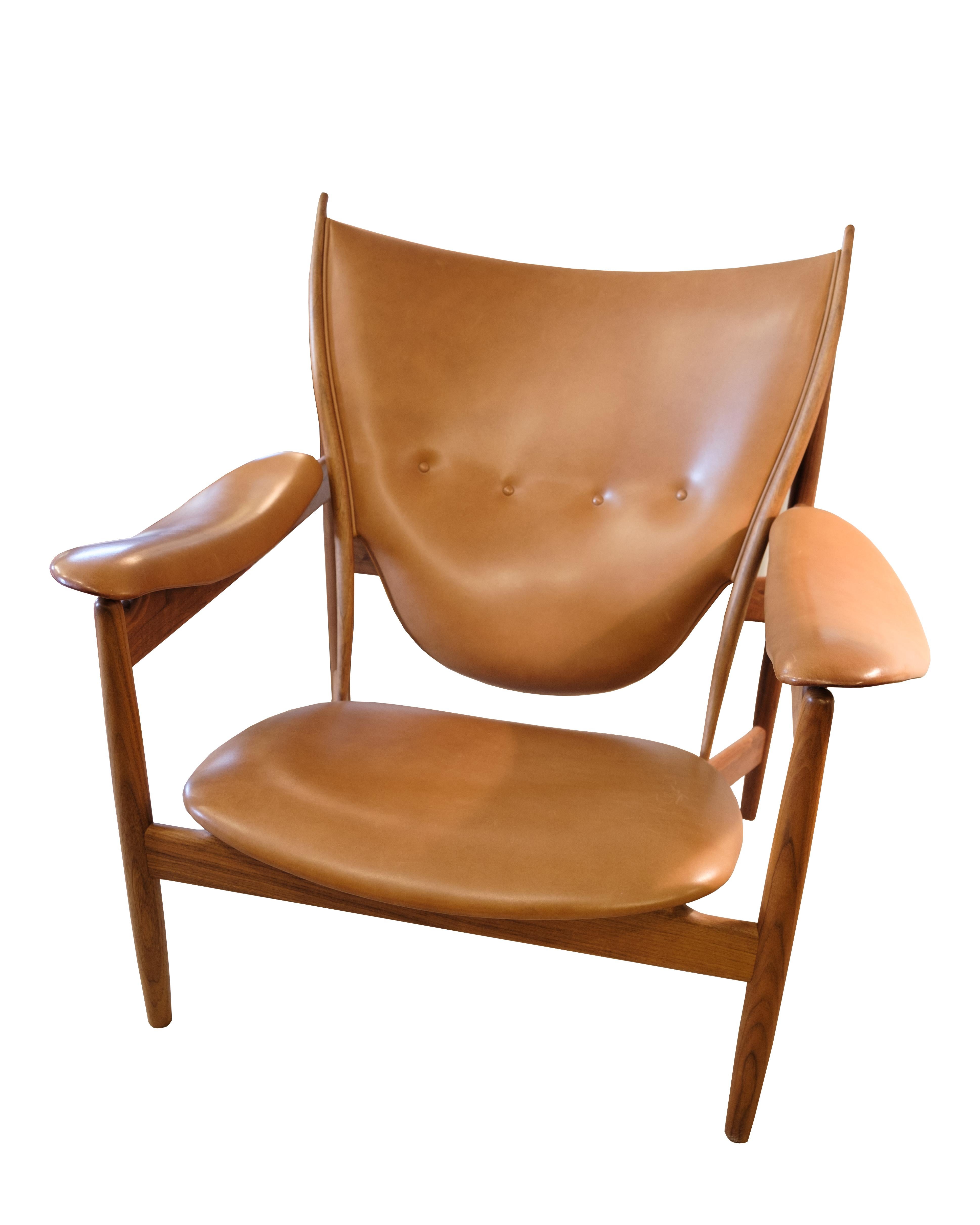 Chieftains Chair Model FJ4900 With Stool Made In Walnut By Finn Juhl 4