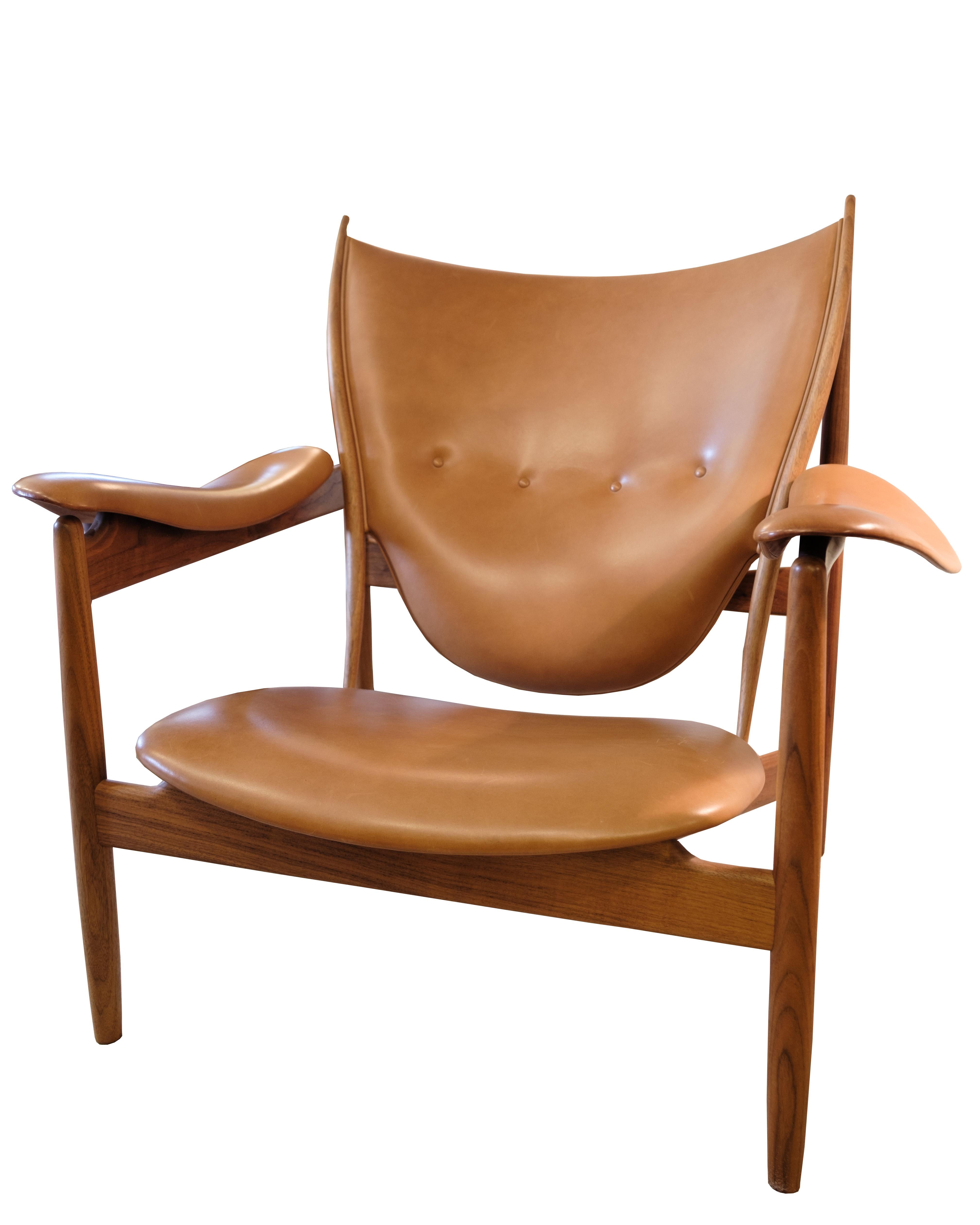 Chieftains Chair Model FJ4900 With Stool Made In Walnut By Finn Juhl 5