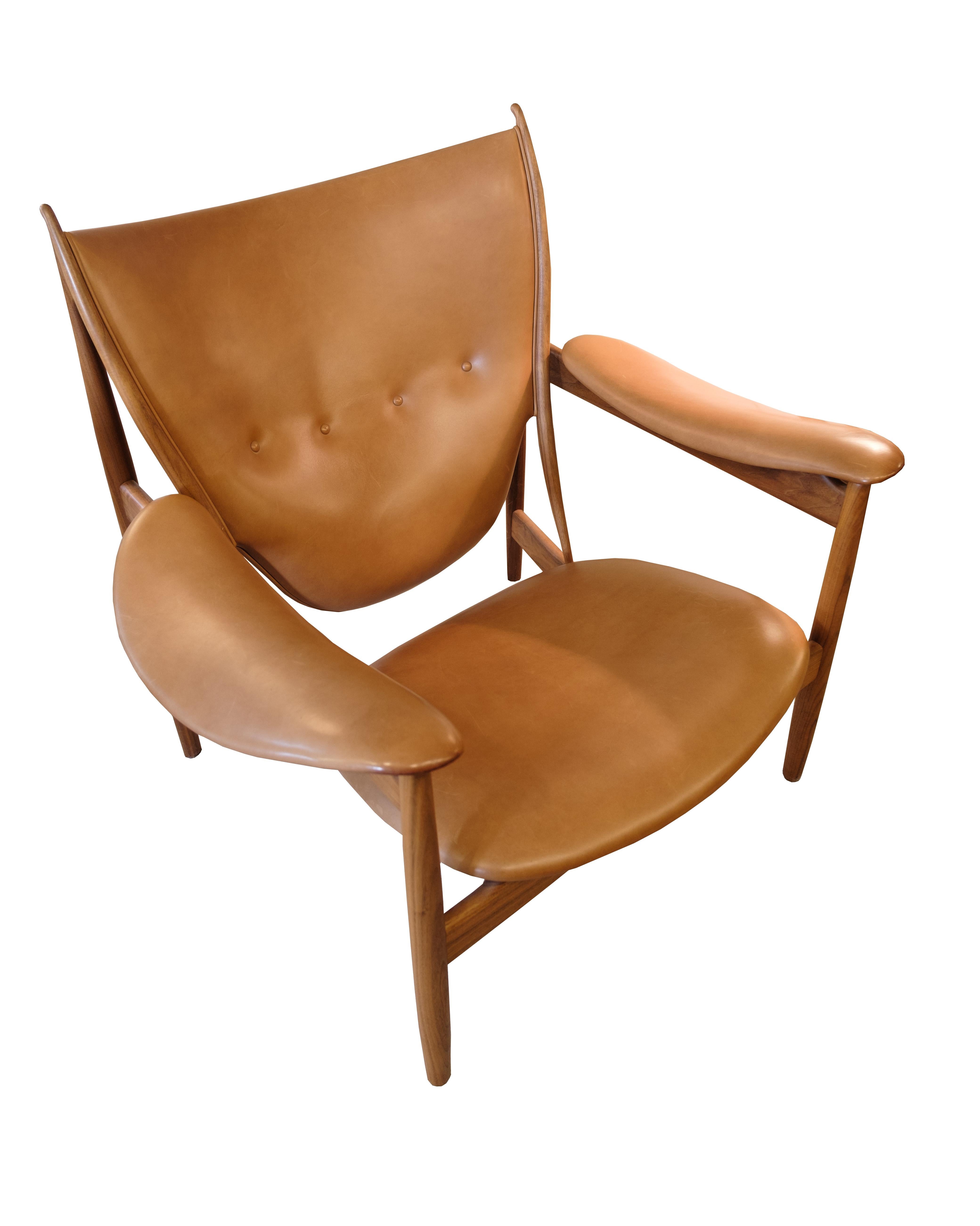 Danish Chieftains Chair Model FJ4900 With Stool Made In Walnut By Finn Juhl