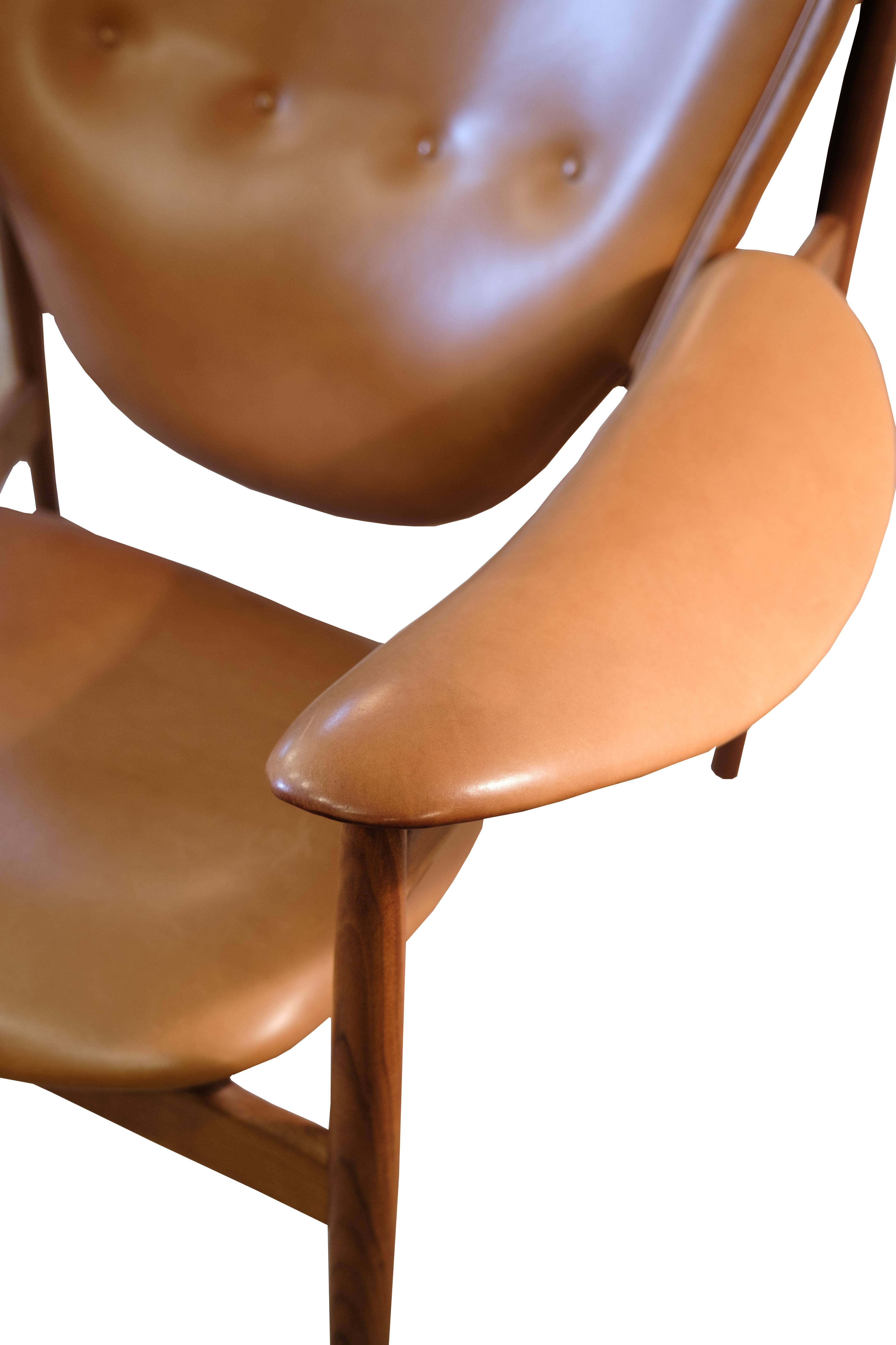 Leather Chieftains Chair Model FJ4900 With Stool Made In Walnut By Finn Juhl