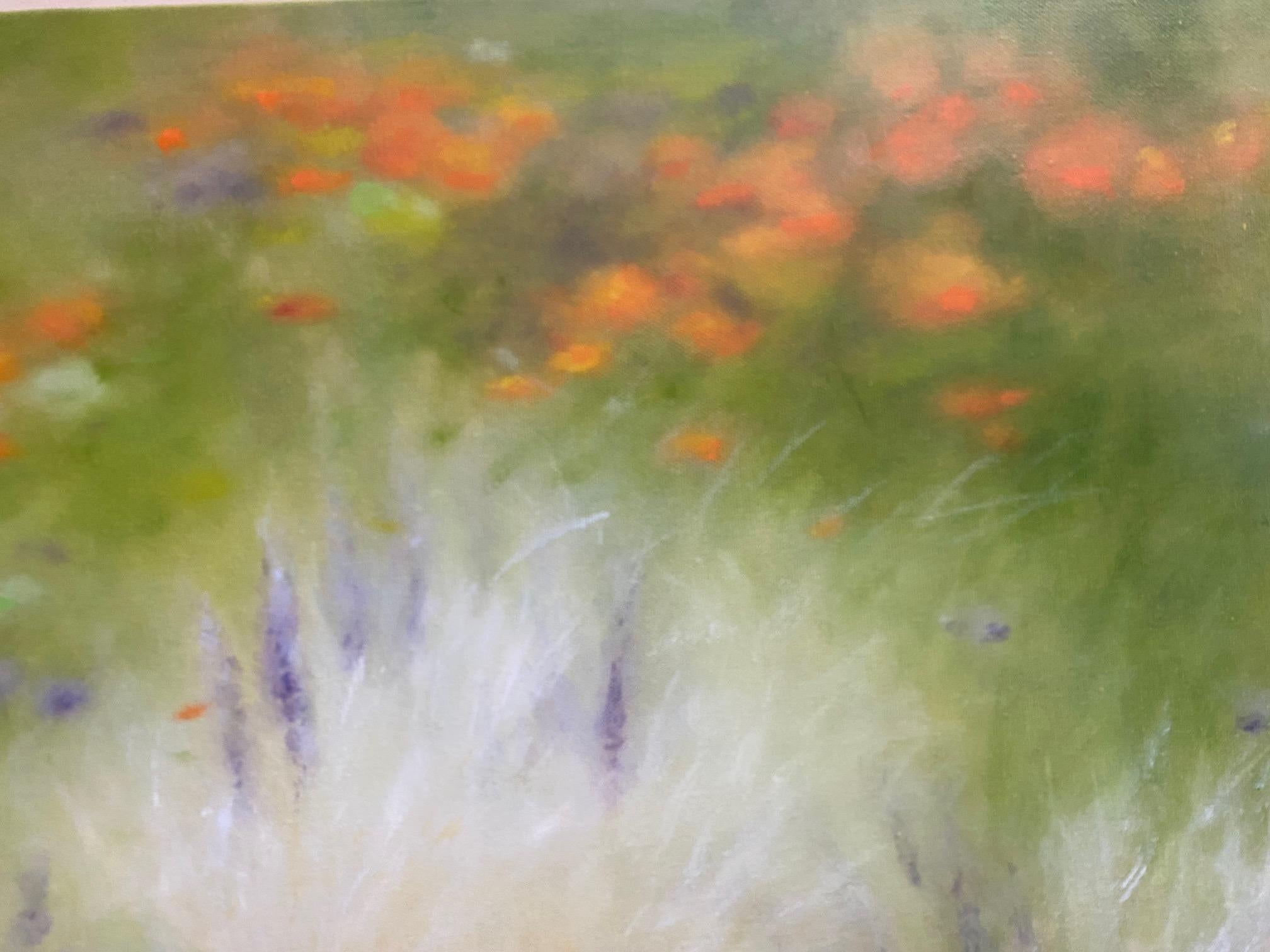 Blissful Garden, original 24x48 contemporary landscape - Painting by Chieh-Nie Cherng