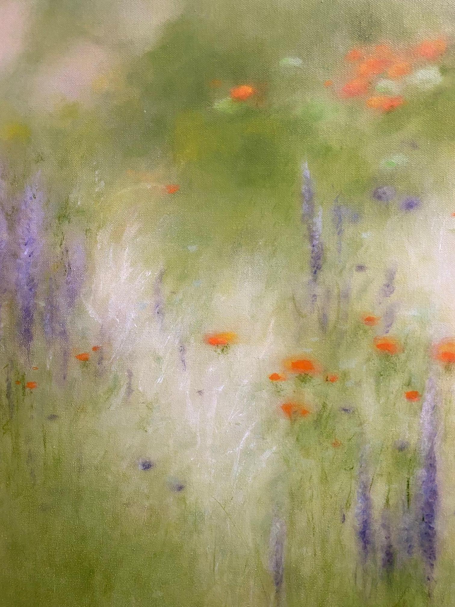 Blissful Garden, original 24x48 contemporary landscape - Contemporary Painting by Chieh-Nie Cherng
