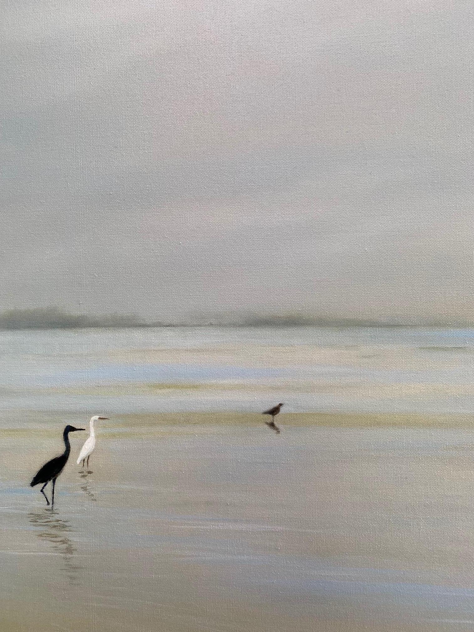 Companions, original 30x48 contemporary marine landscape - Gray Animal Painting by Chieh-Nie Cherng