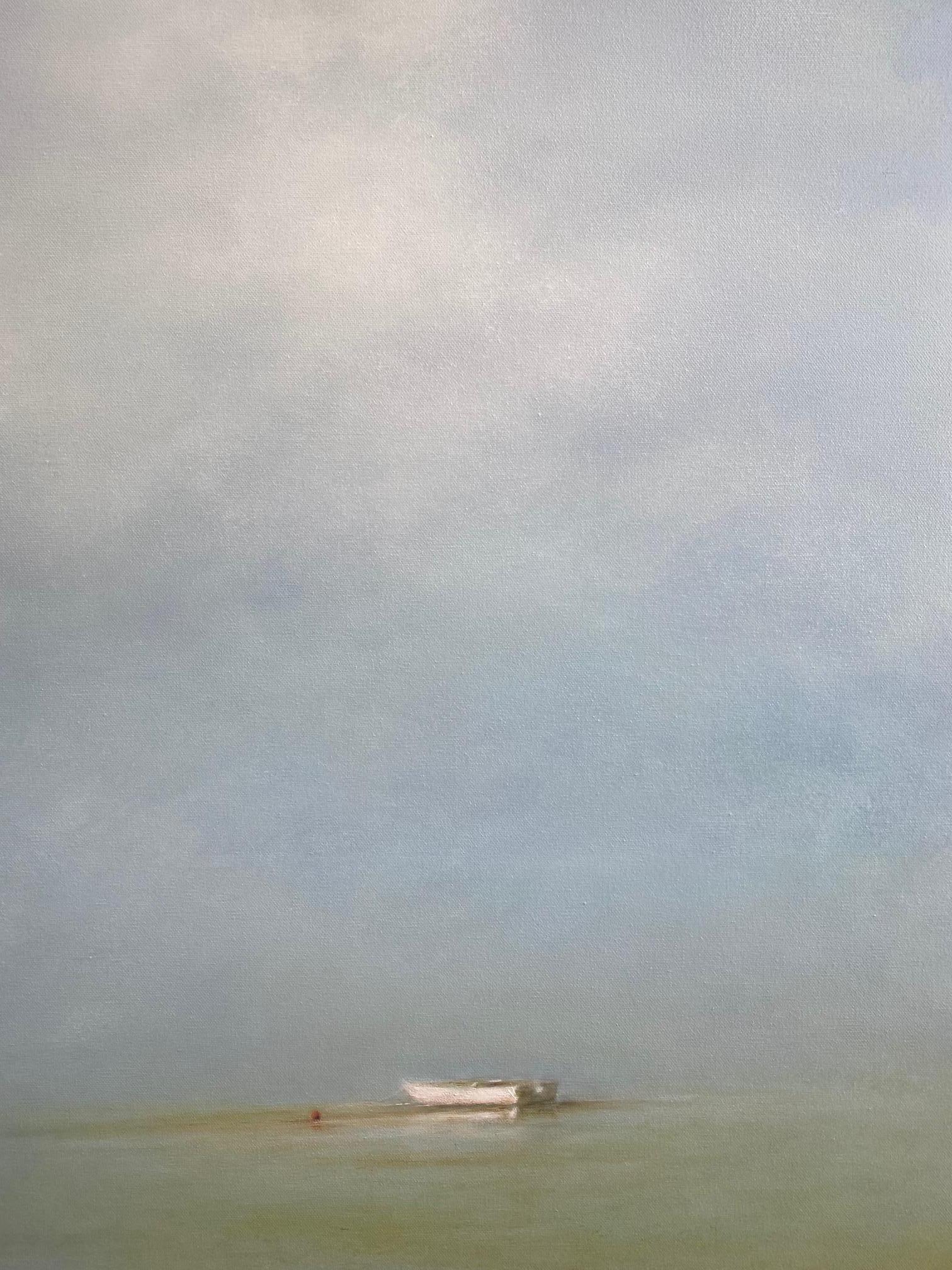 Dinghy at Sea, paysage marin contemporain original 40x30 en vente 1