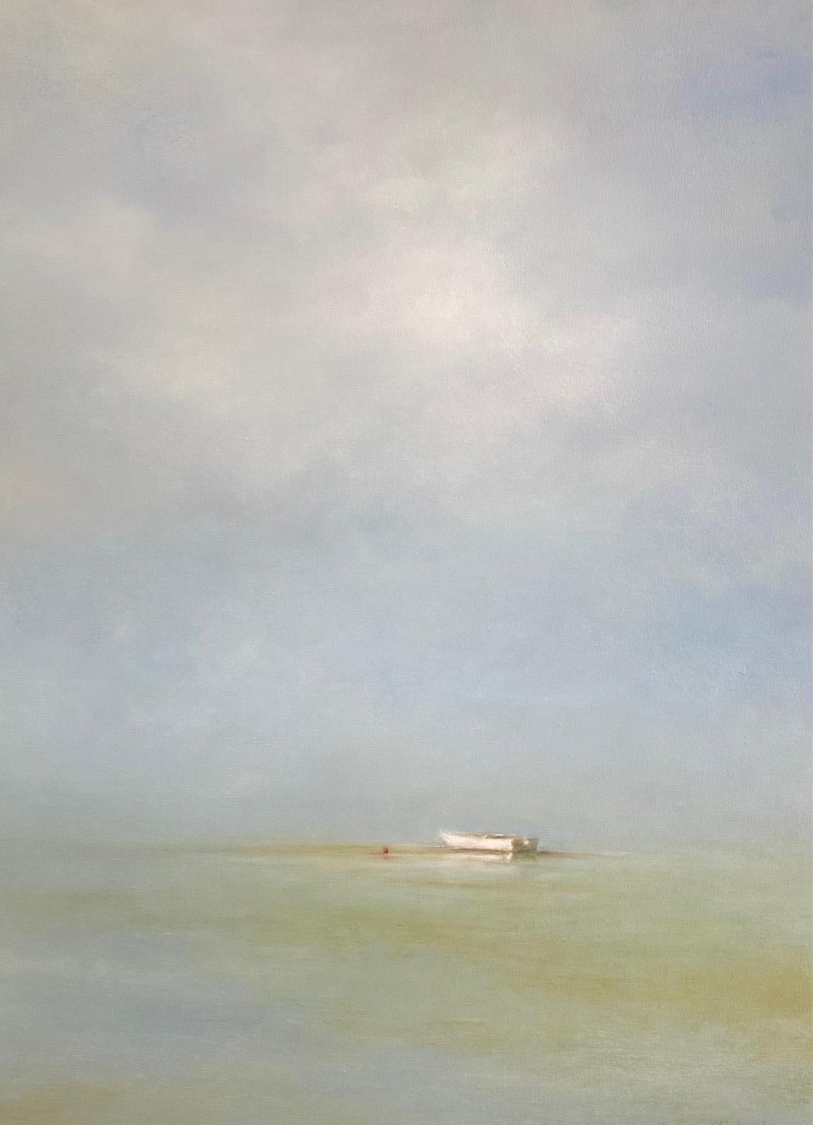 Chieh-Nie Cherng Landscape Painting - Dinghy at Sea, 40x30 original contemporary marine landscape