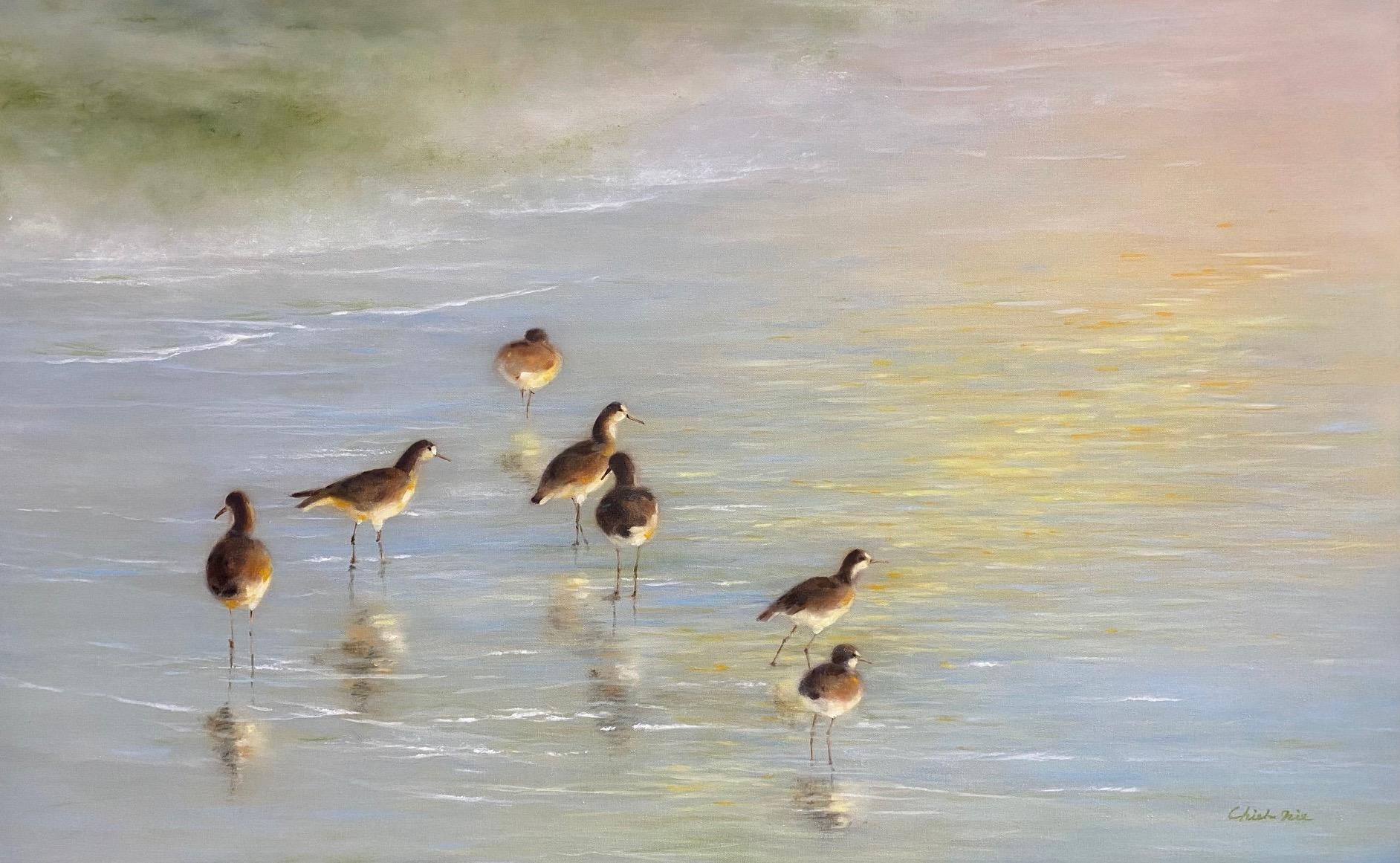 Chieh-Nie Cherng Animal Painting - Early Evening Light, original 36x48 contemporary marine landscape