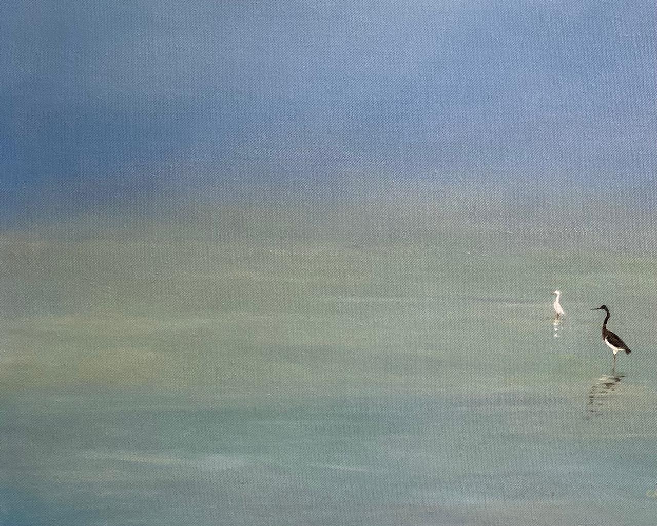 Peaceful Interlude, original 30x30 contemporary marine landscape - Contemporary Painting by Chieh-Nie Cherng