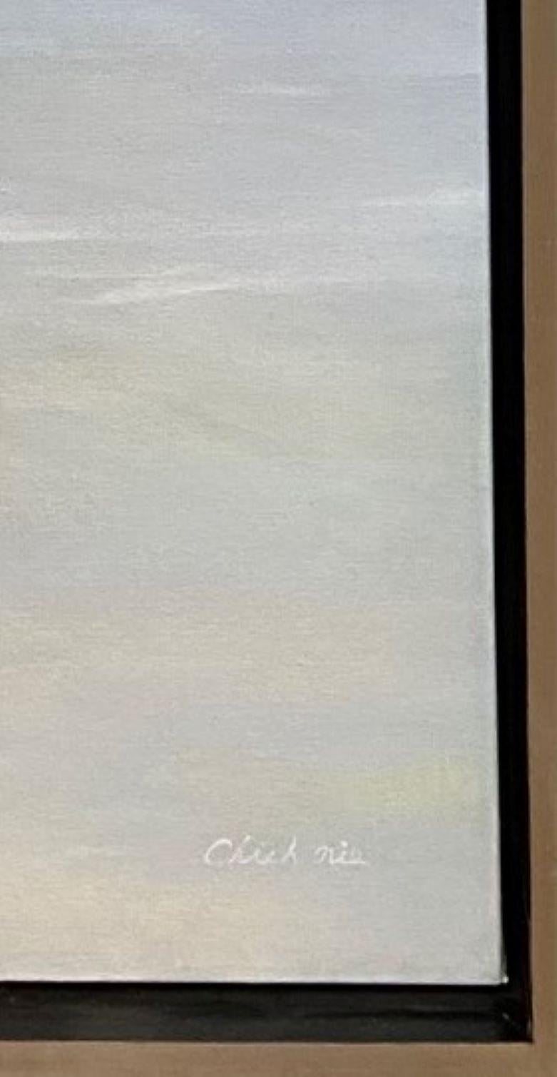 Reflections, original 48x24 contemporary marine landscape - Gray Landscape Painting by Chieh-Nie-Cherng
