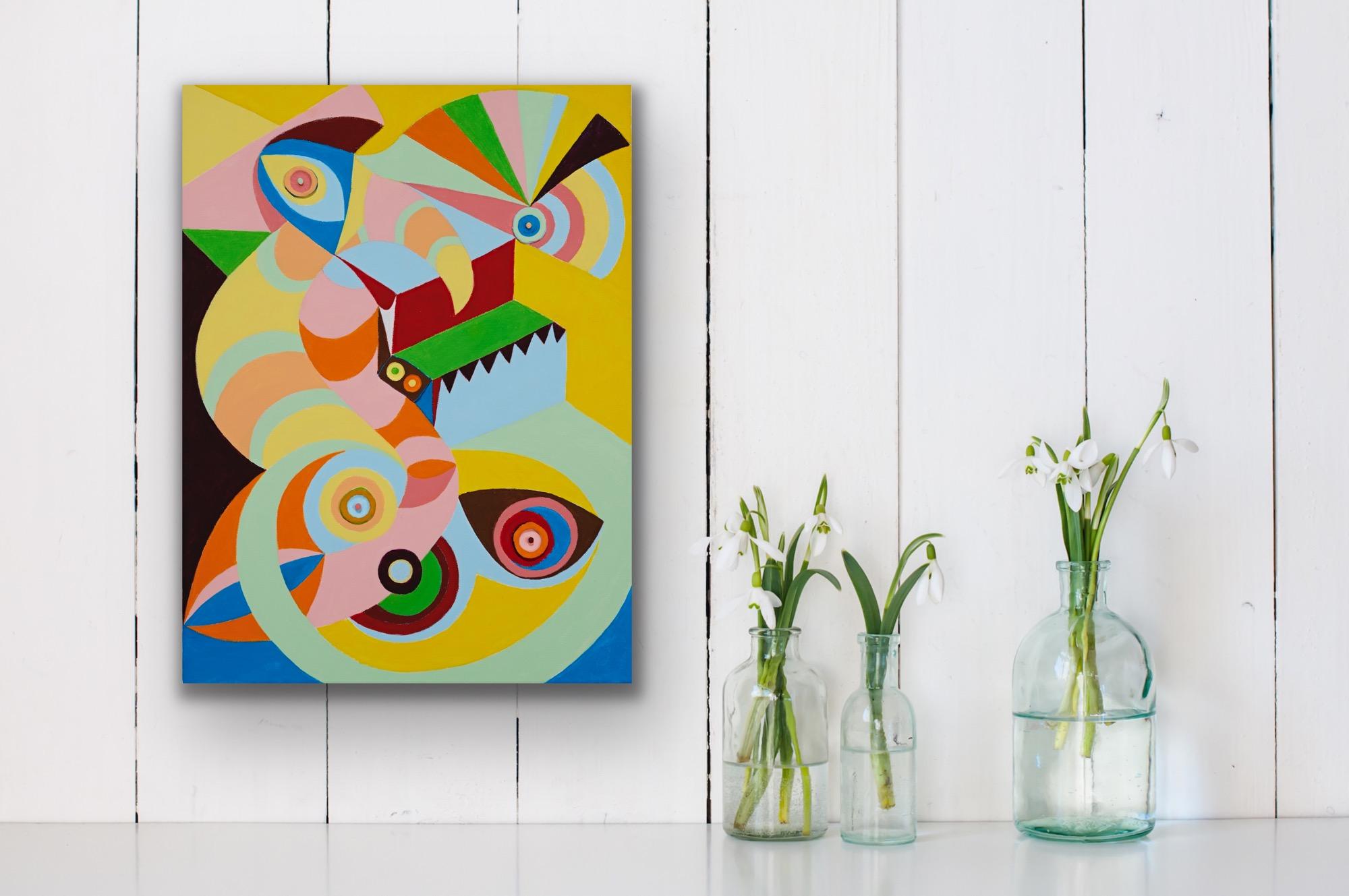 The whimsical colorful abstractions of Chieko Murasugi are inspired by the artists love of candy. They wonderfully mix together aspects of geometric and organic abstraction, painting with hard edges and added ceramic objects. 

Artist Statement:
In