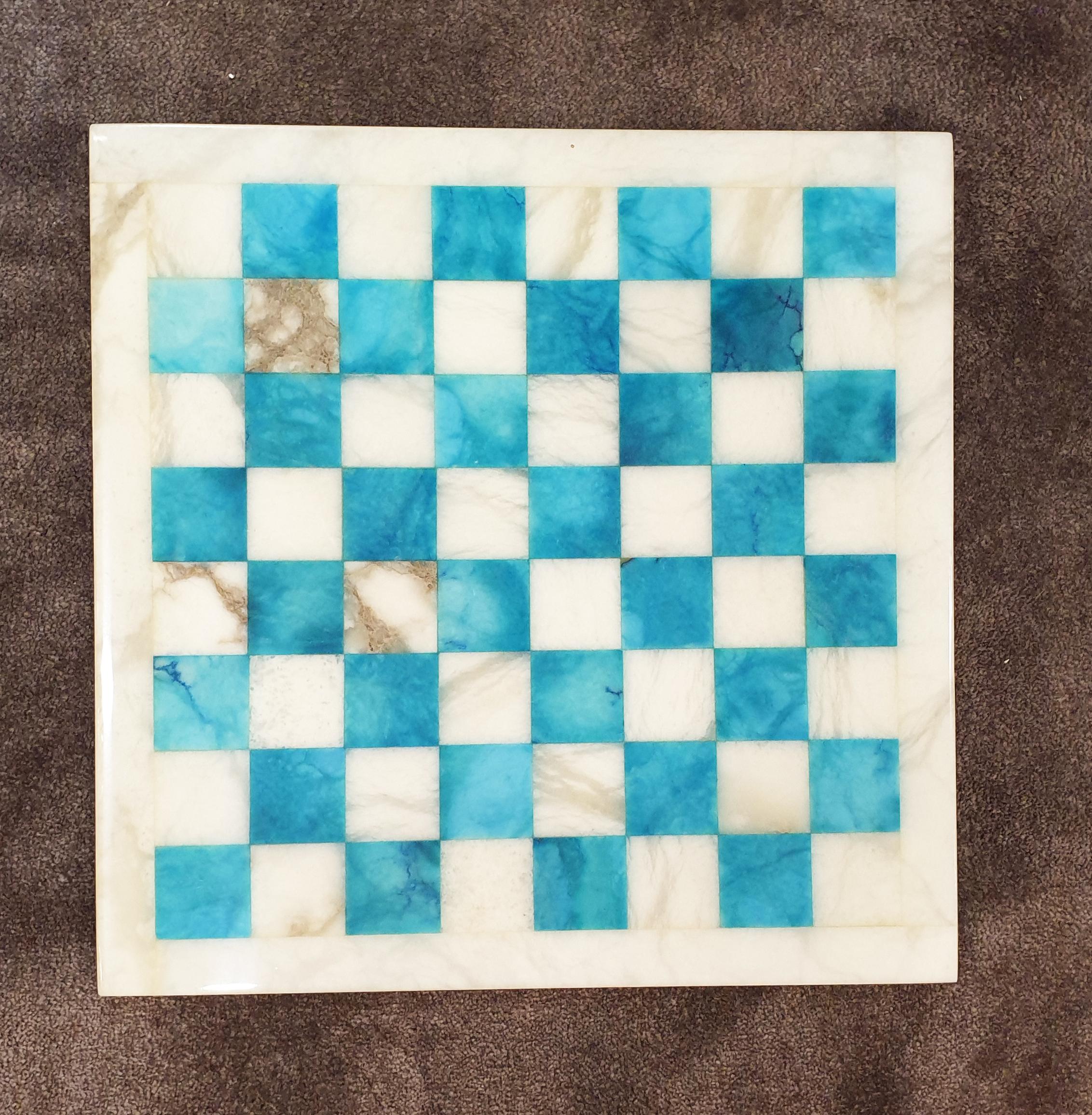 Chiellini Chess Board in Stone and Colored Alabaster Beige and Blue 2