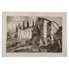 Aguafuerte Iglesia de Santa Libera en Verona 1923 por Ettore Fagiuoli
