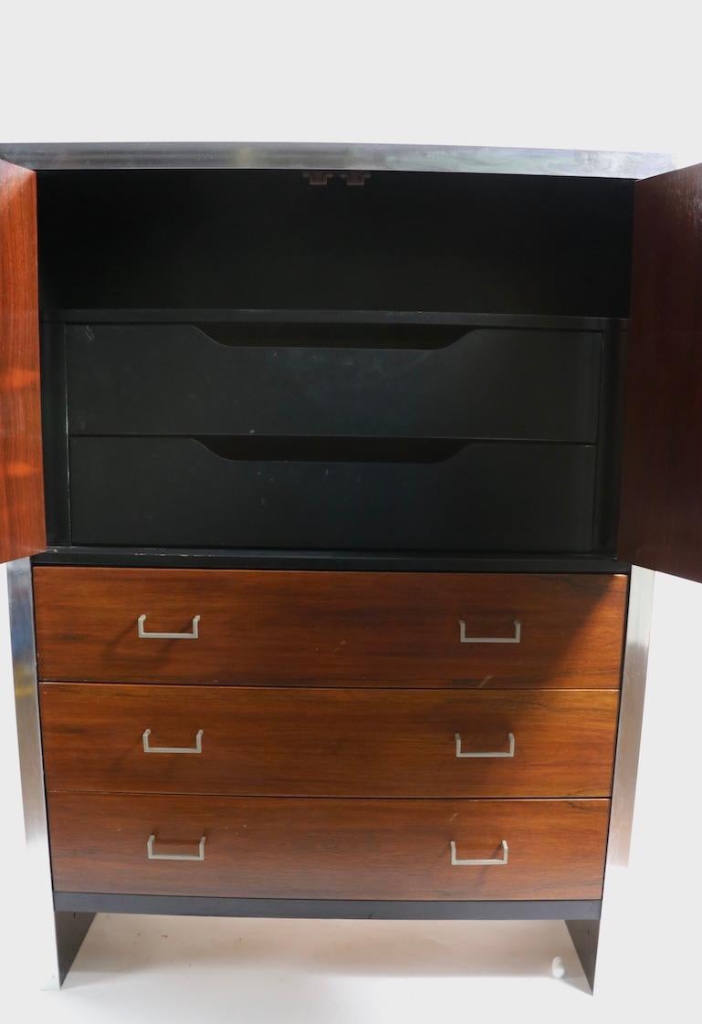 Chifferobe Amoire Wardrobe Chest Rosewood with Aluminum Trim after Baughman In Good Condition In New York, NY