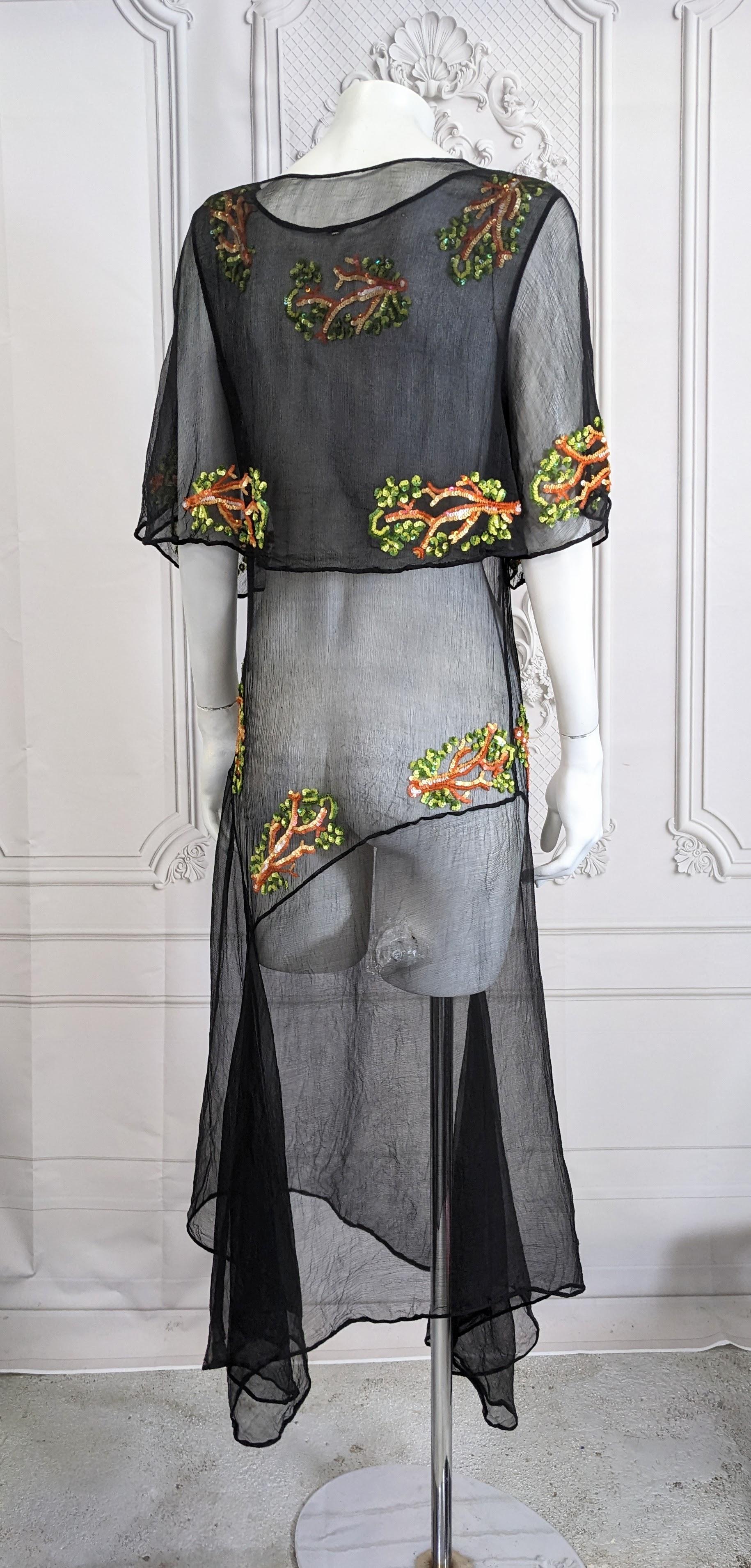Women's Chiffon and Sequin Coral Dress, Capelet Ensemble, Studio VL For Sale