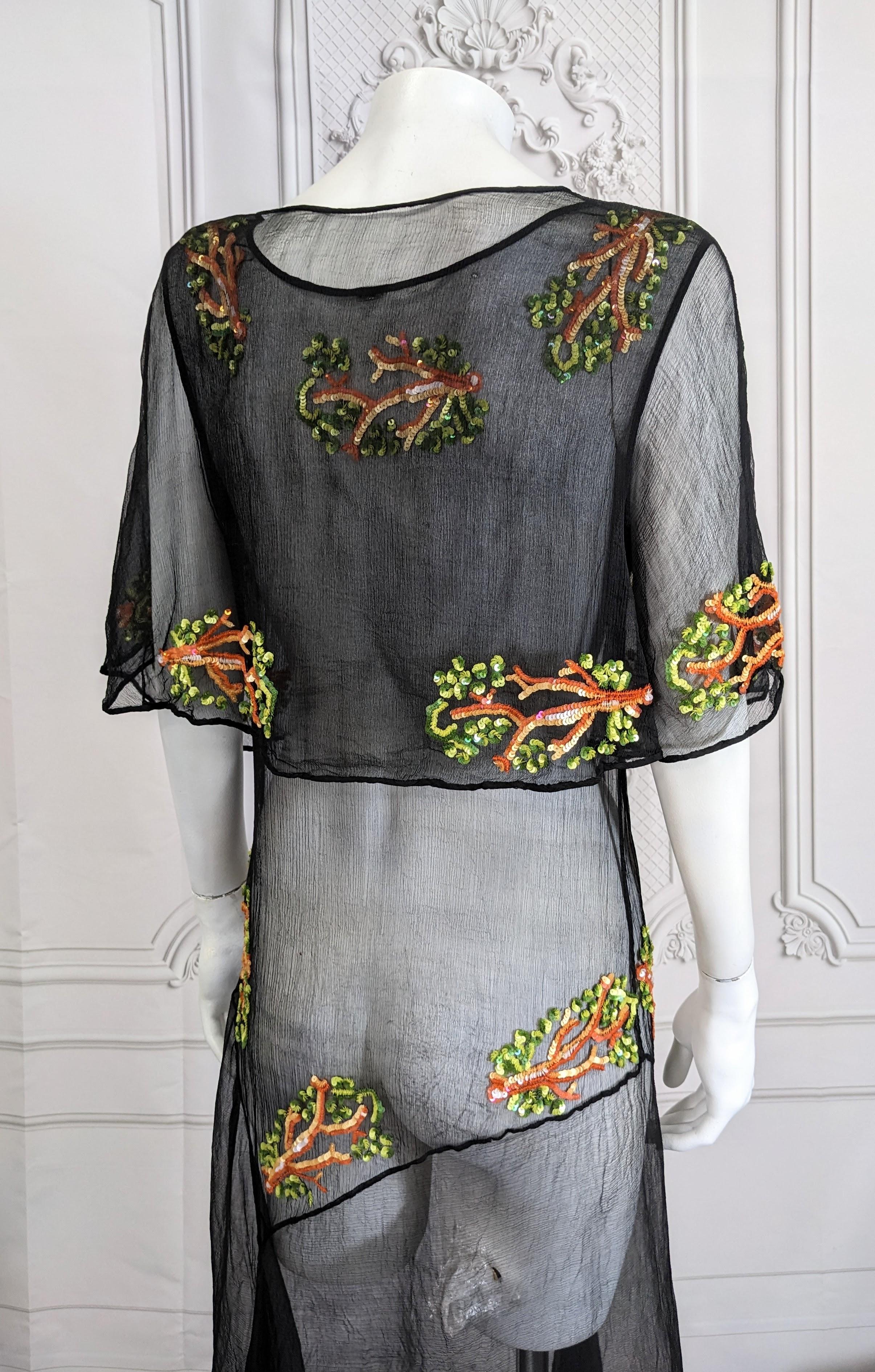 Chiffon and Sequin Coral Dress, Capelet Ensemble, Studio VL For Sale 1
