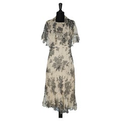 Vintage Chiffon dress with boléro and flower print Circa 1930's