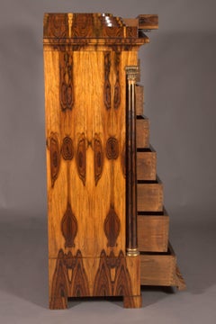Chiffonier and Commode in Antique Biedermeier Style, Exotic Veneer