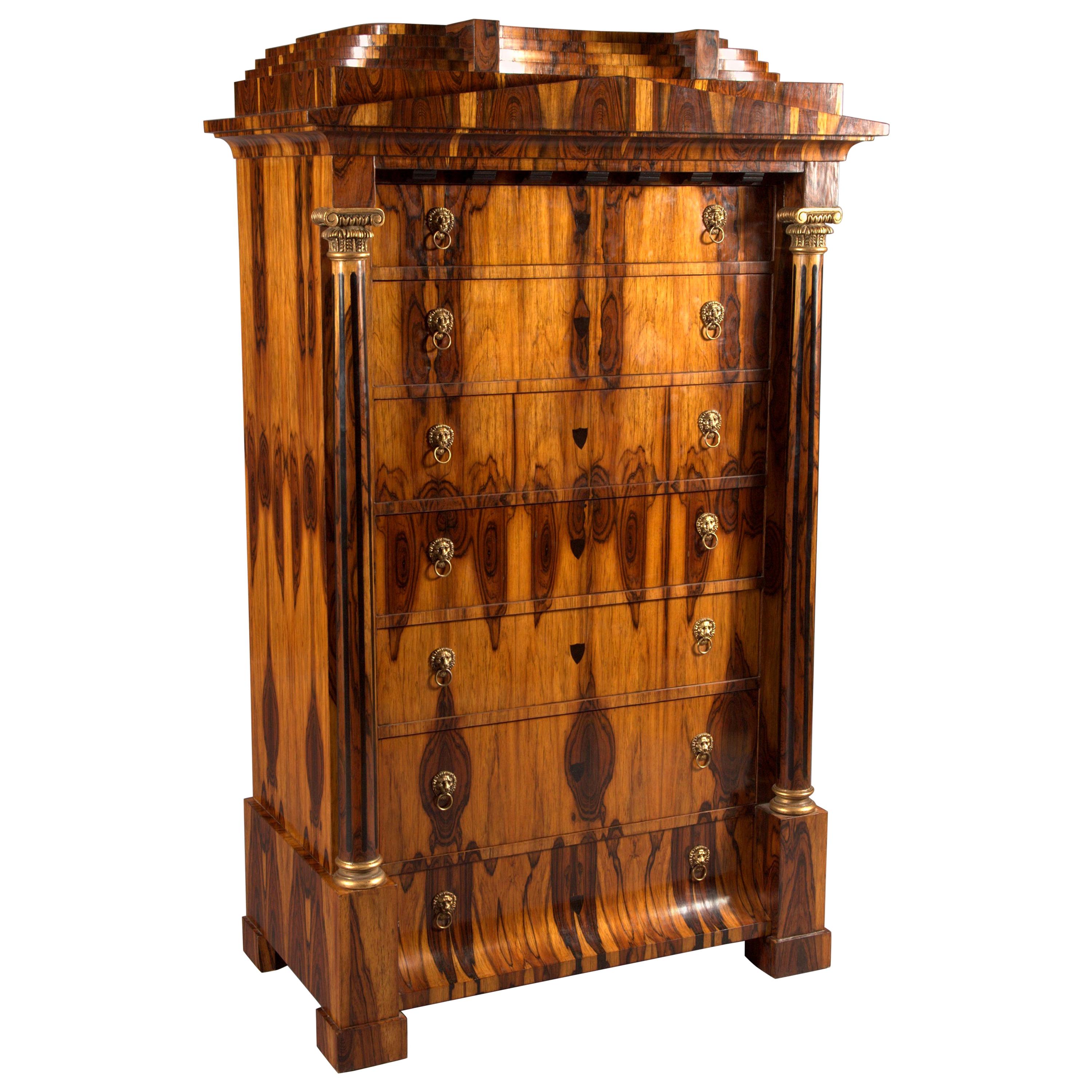 Chiffonier and Commode in Antique Biedermeier Style, Exotic Veneer For Sale