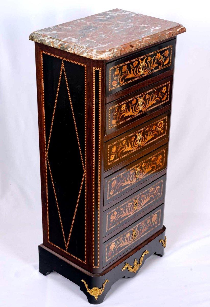 19th Century Chiffonier - Six Drawers - Red Marble - Roman Magniant Stamp - XIXth Century For Sale
