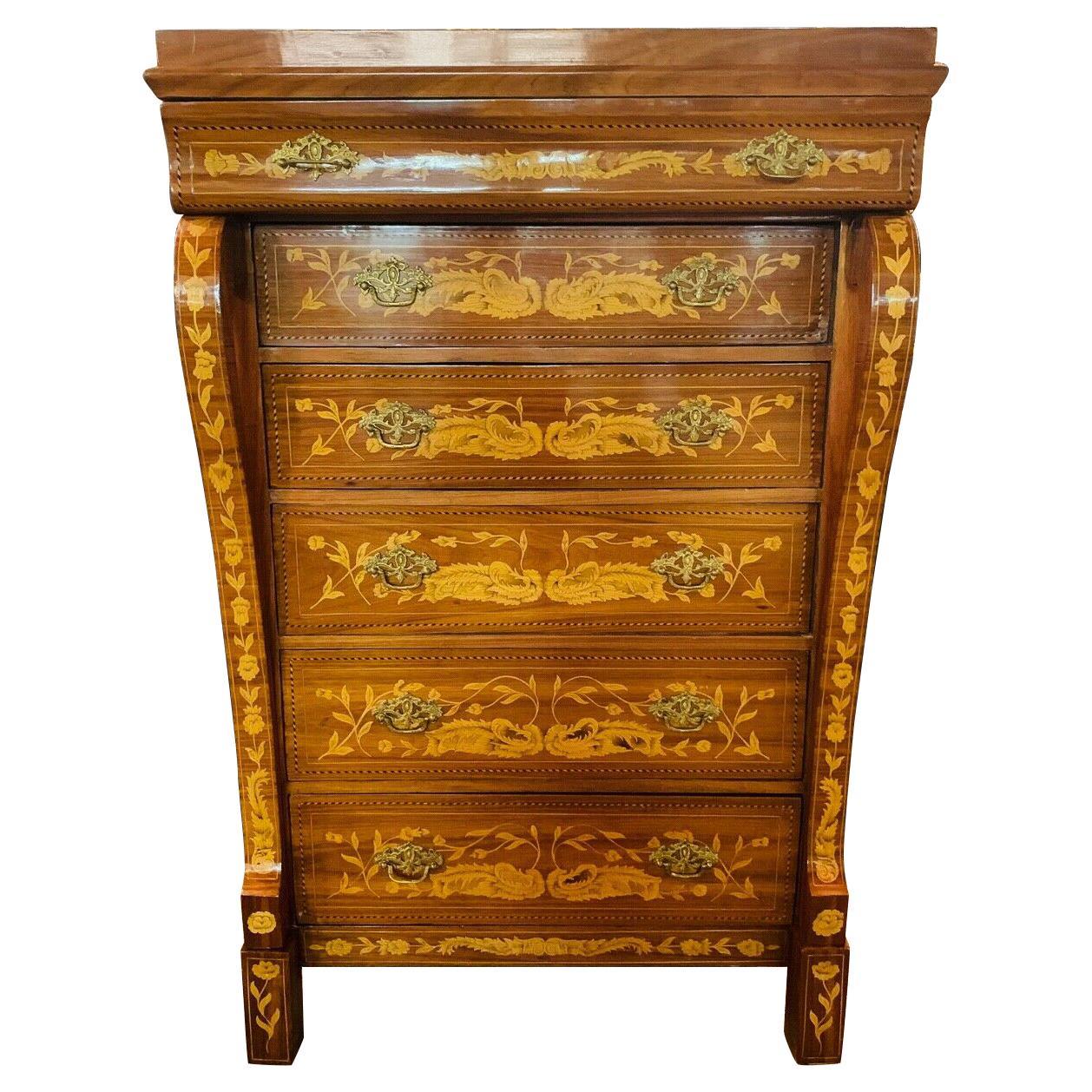 Chiffoniere / Chest of Drawers in the Dutch Baroque Style with Floral Inlays For Sale