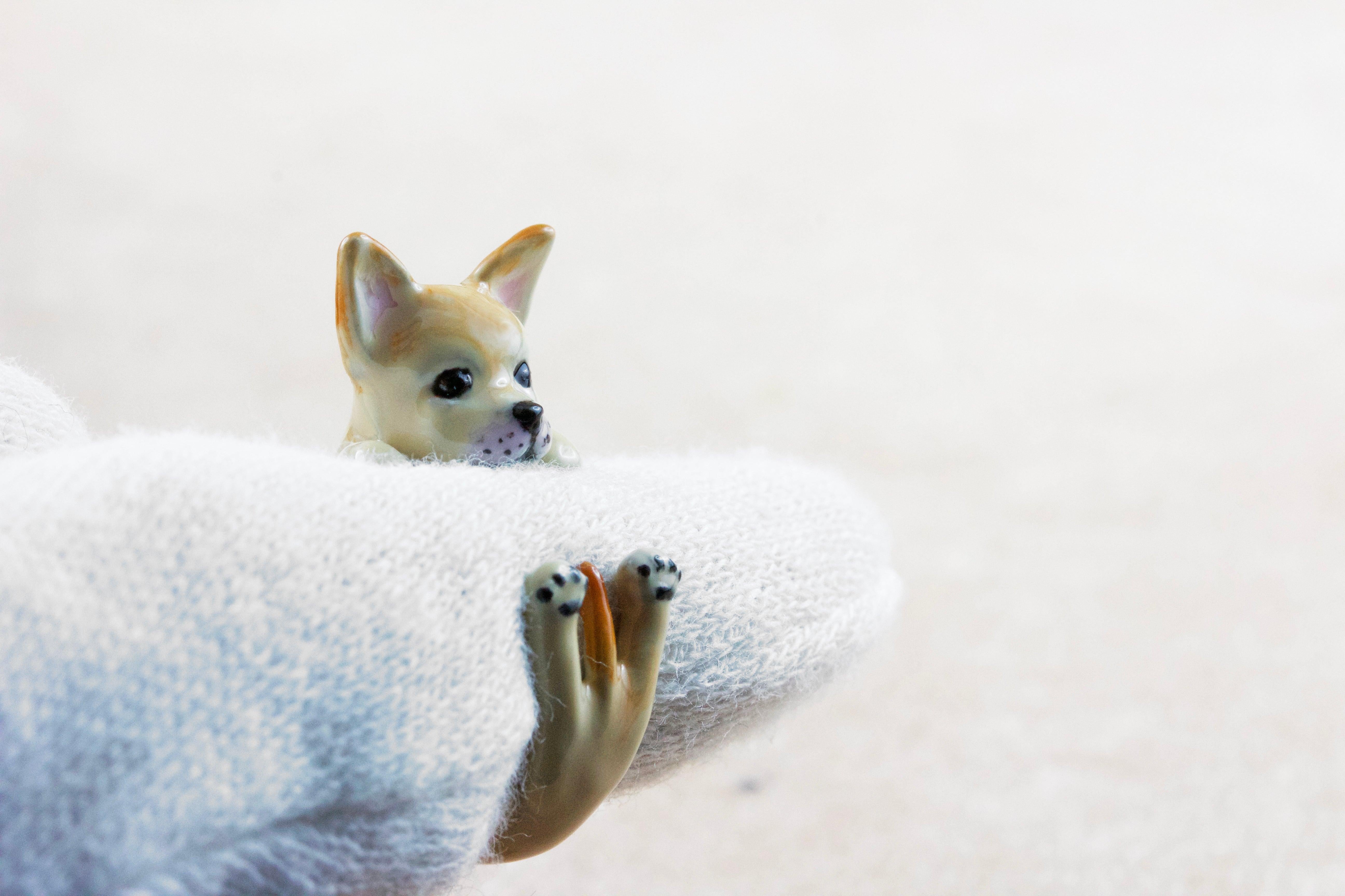 En vente :  Bague personnalisable Chihuahua chien en argent sterling 925 émaillé 3