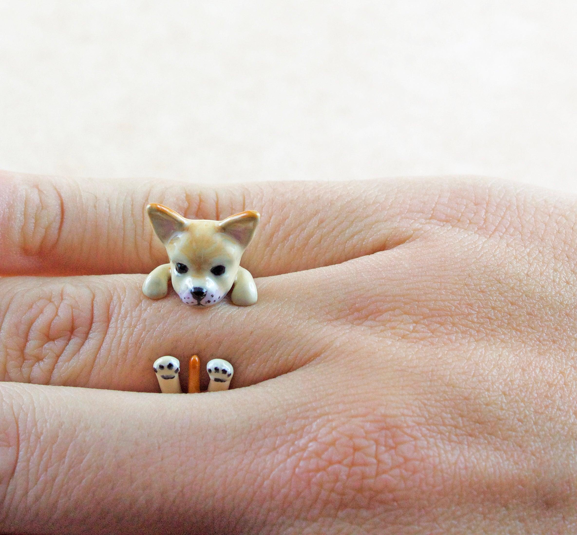 For Sale:  Chihuahua Dog Sterling Silver 925 Enamel Customizable Ring 4
