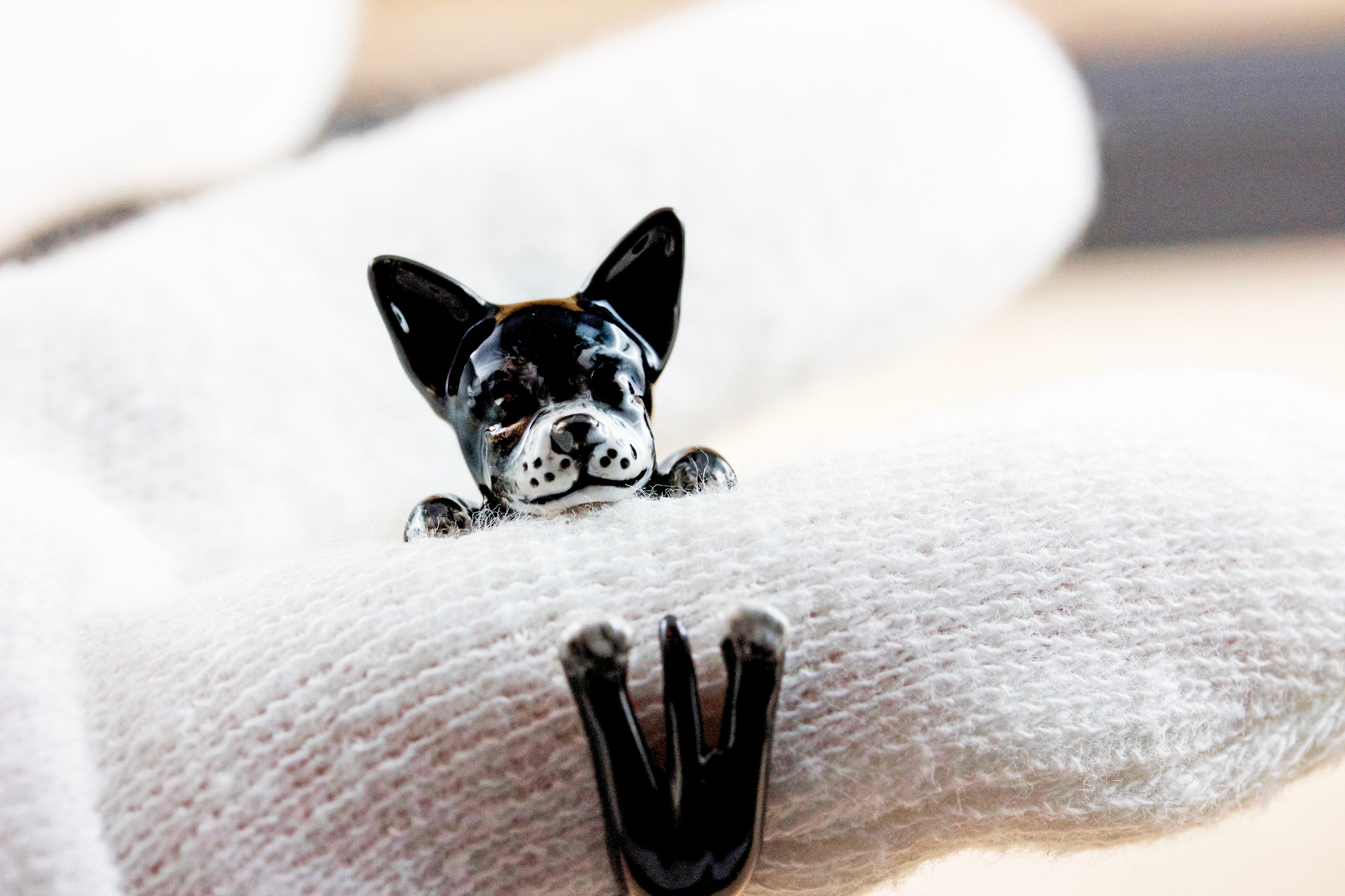 En vente :  Bague personnalisable Chihuahua chien en argent sterling 925 émaillé 8