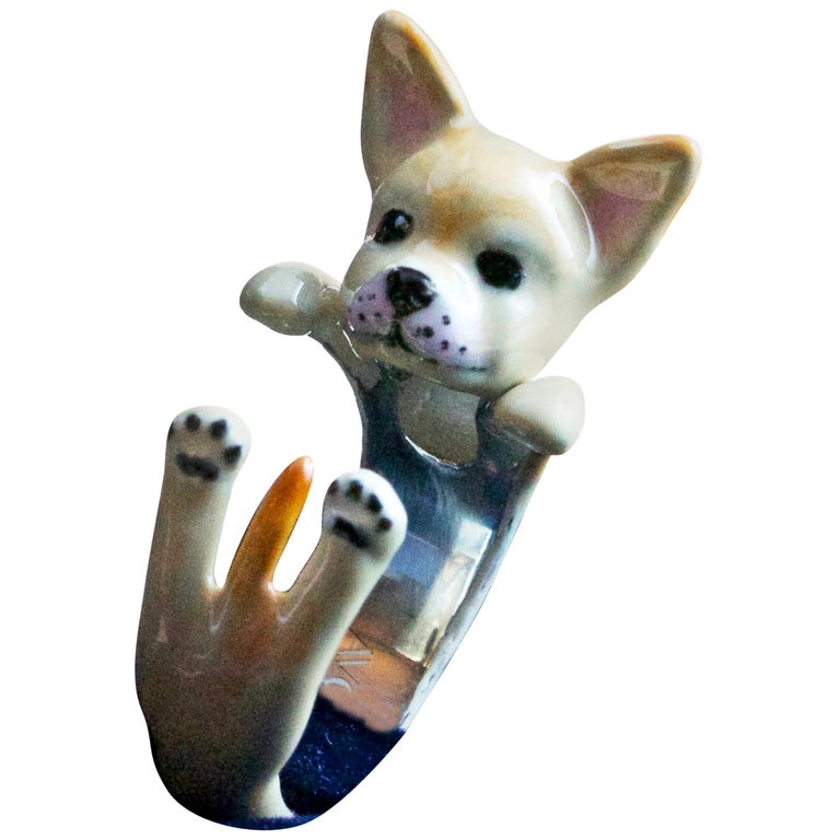 Chihuahua Dog Sterling Silver 925 Enamel Customized Ring For Sale