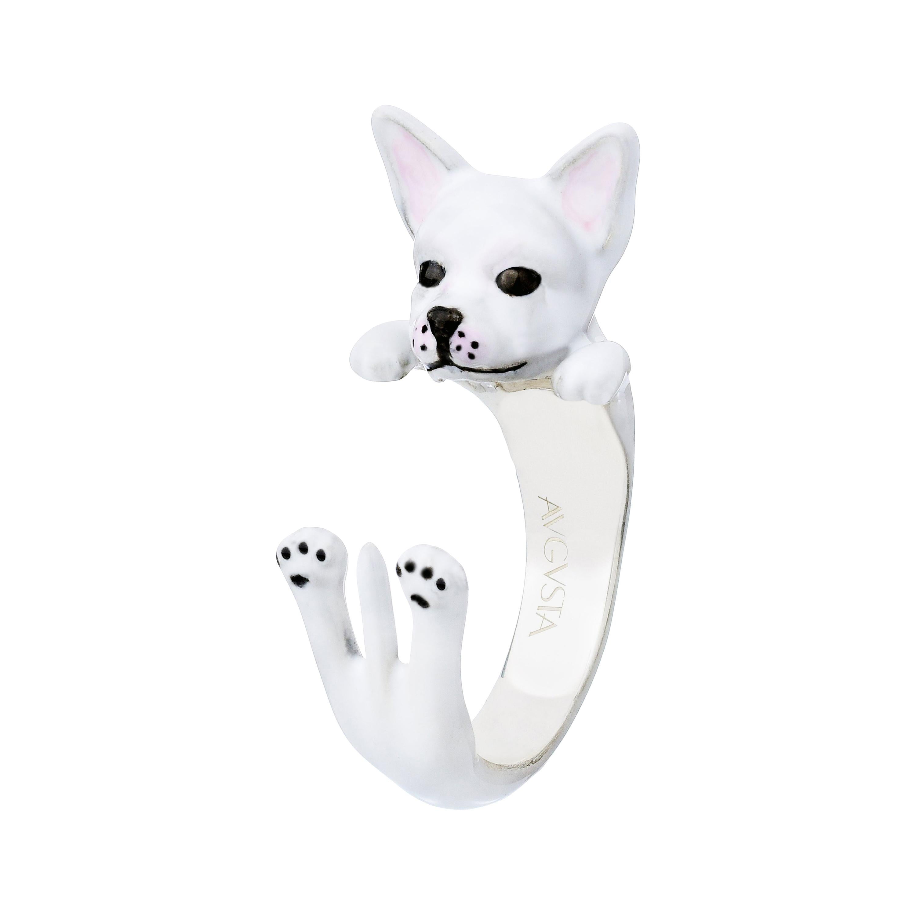 For Sale:  Chihuahua White Dog Sterling Silver 925 Enamel Customizable Ring