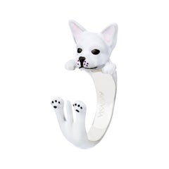 Chihuahua White Dog Sterling Silver 925 Enamel Customizable Ring