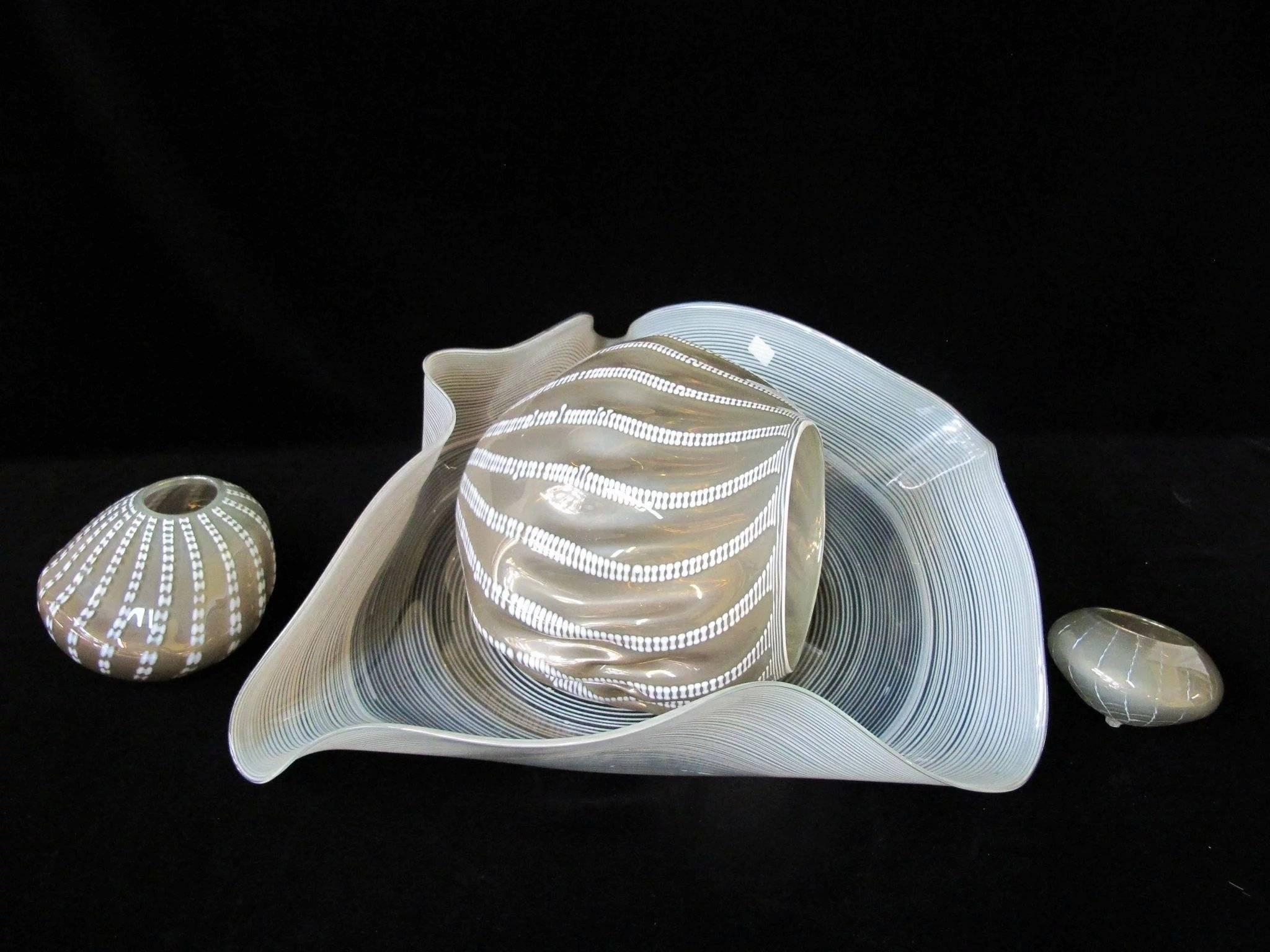 American Chihuly Signed Seaform Four-Piece Sculpture, Celadon and Gray For Sale