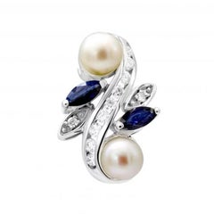 Chik Pearl Diamond Blue Sapphire 18K White Gold Pendant for Her