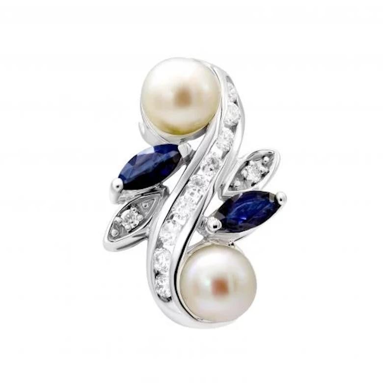 Modern Chik Pearl Diamond Blue Sapphire 18K White Gold Pendant for Her For Sale