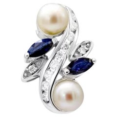 Chik Pearl Diamond Blue Sapphire 18K White Gold Pendant for Her