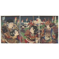 Chikanobu, Original Japanese Woodblock Print, Ukiyo-e, Meiji, Kabuki, Samurai